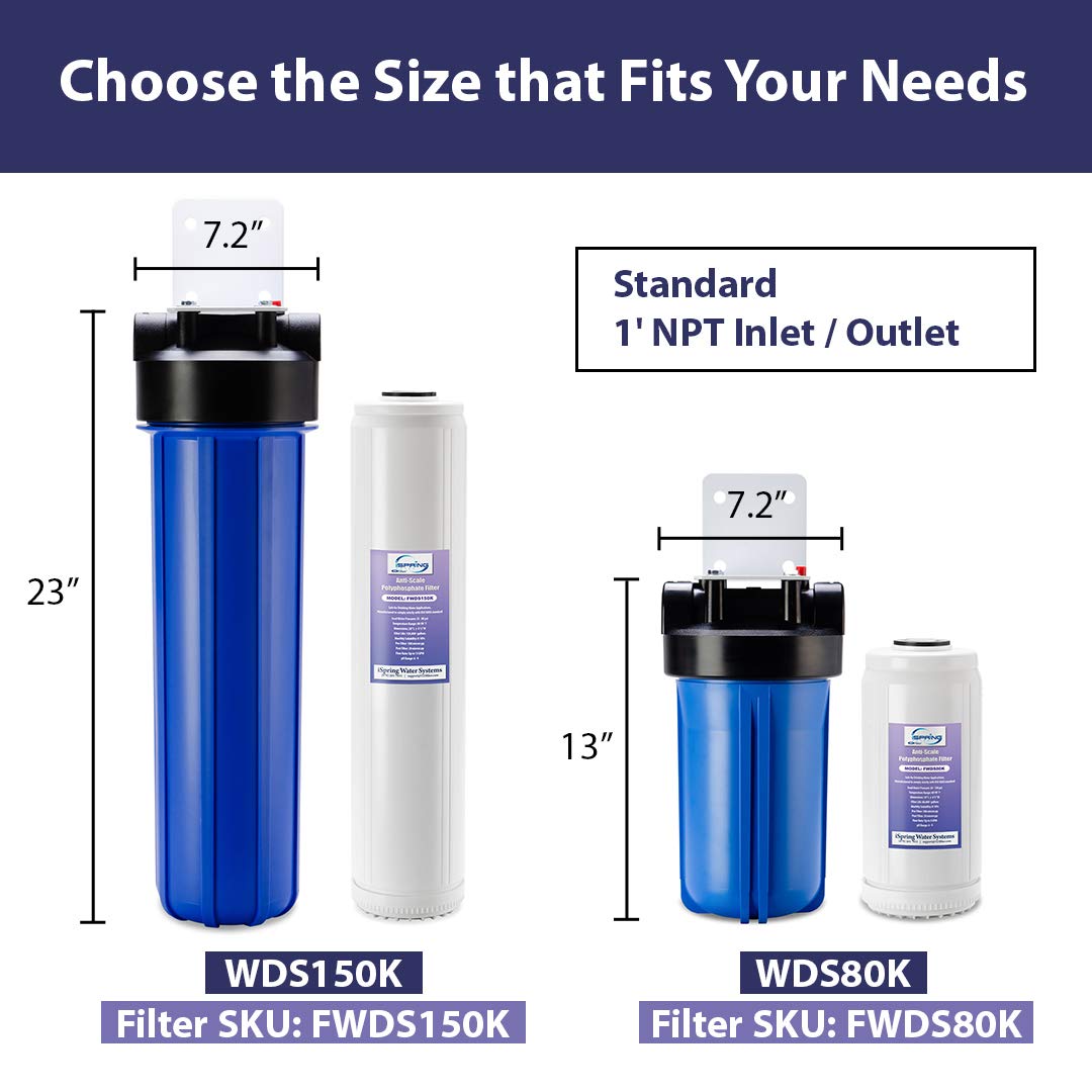 iSpring Whole House Water Filter,20" x 4.5", Reduces Scale Water Filters, Whole House Water Filtration System, Filter Made in the USA, Model:WDS150K, Blue