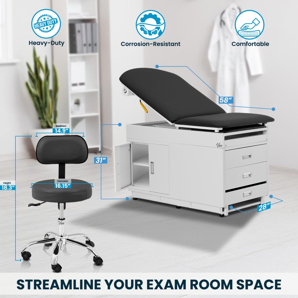 Viva Comfort Grande Medical Exam Table and Exam Stool Saddle Chair with Back Support
