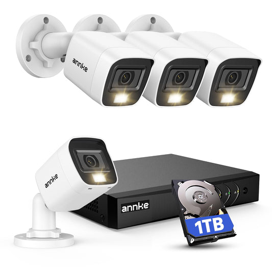 ANNKE 8CH 2MP Security Camera System, 8 Channel H.265+ DVR Recorder, AI Human/Vehicle Detection, 4X 1080P Cams with Smart Dual Light Color Night Vision for Home & Business Surveillance, IP67, 1TB HDD