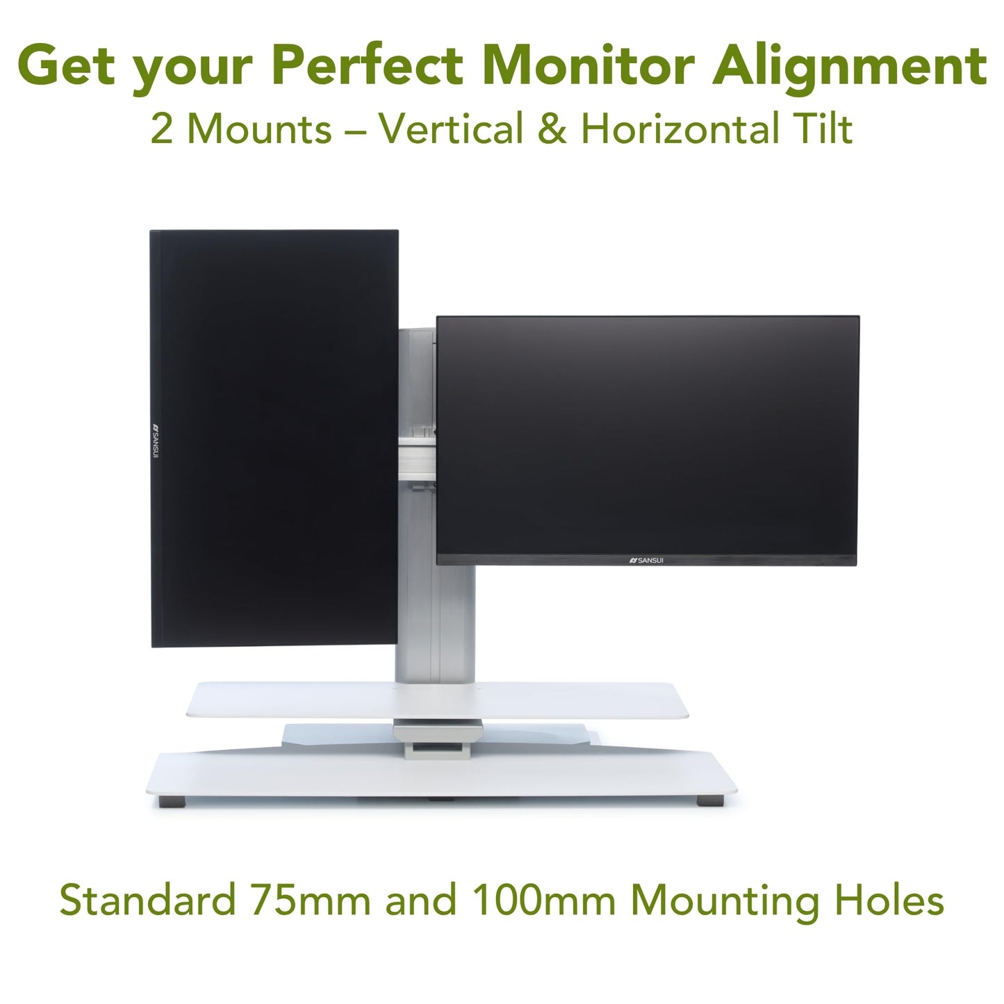 Perfect POSTURE Sit2Stand Standing Desk Converter with Dual Monitor Mount – 18” Height Adjustable Sit-Stand Workstation – White