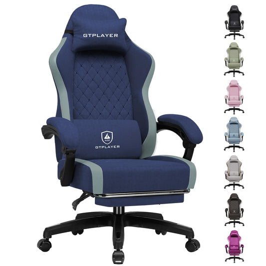 GTPLAYER Gaming Chair, Ergonomic Computer Chair with Footrest and Lumbar Support, High Back Recliner Chair 350lbs, Height Adjustable for Home Office, Deep Blue