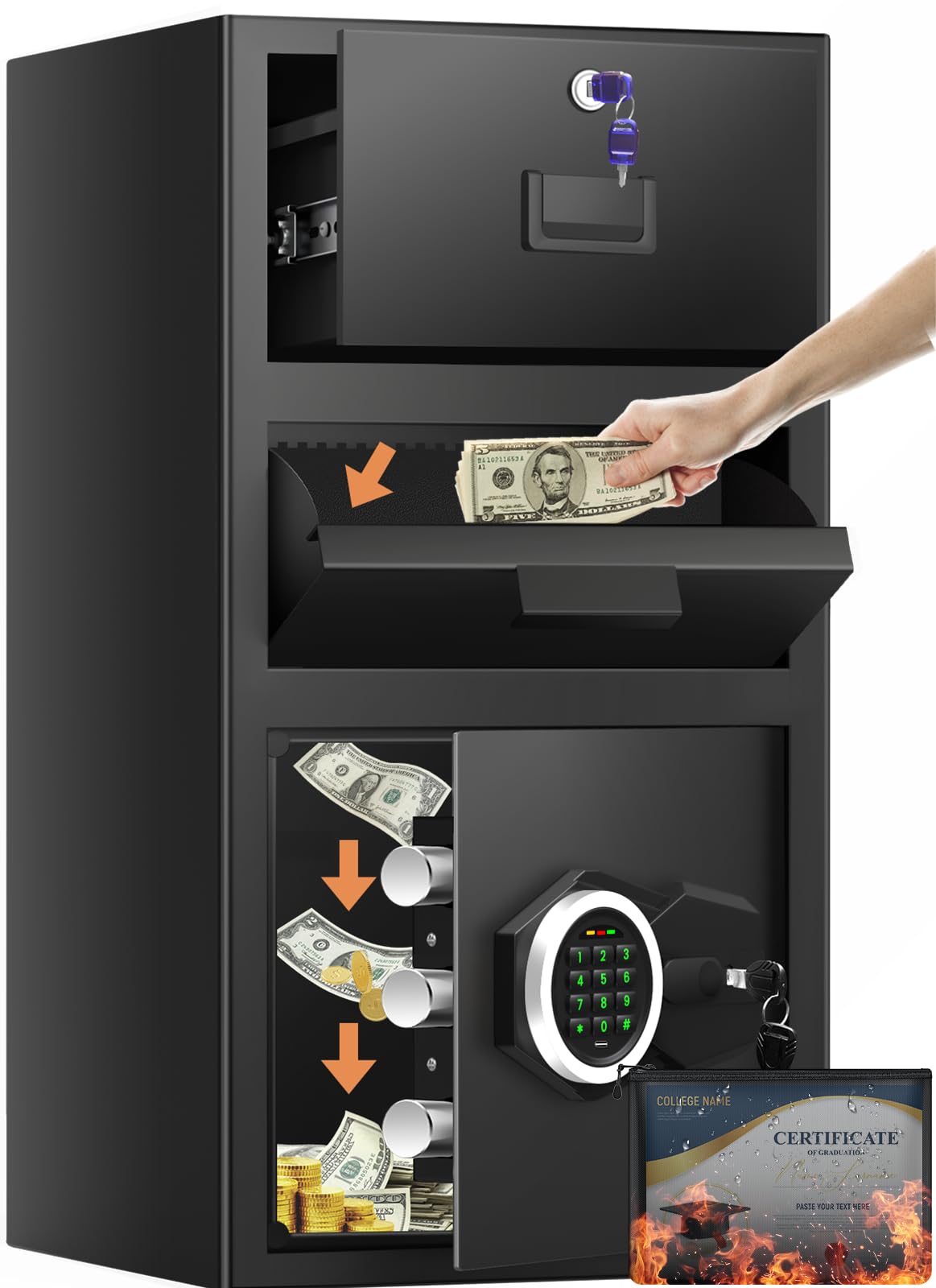 5.6 Cuft Large Drop Safe Box for Business, Anti-theft Money Safe with Quick Place Drop Slot, Digital Keypad, Spare Key, Heavy-duty Cash Depository Safes for Commercial Business Bars Retail Office Home