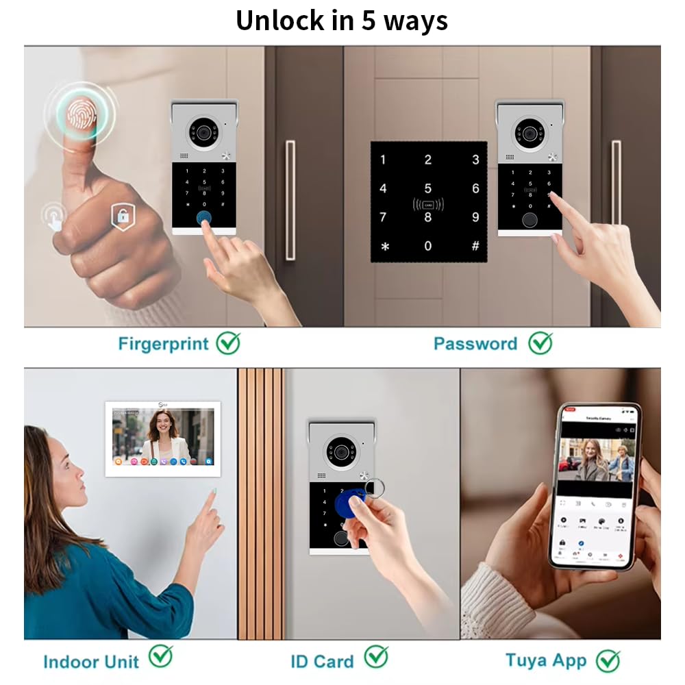 ANJIELO SMART 4 Wire Black Video Door Intercom System,7inch WiFi Monitor,Multiple Doorbells and Multiple Camera,Bell System with Door Opener (1 Bell+1 Black Monitor)