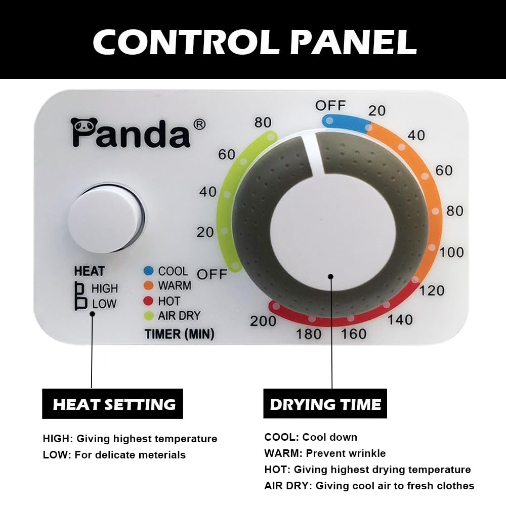Panda Portable Clothes Dryer – 1.5 cu.ft Compact Electric Dryer, 850W, Stainless Steel Tub, 110V – Ideal for Apartments, Dorms & Small Loads