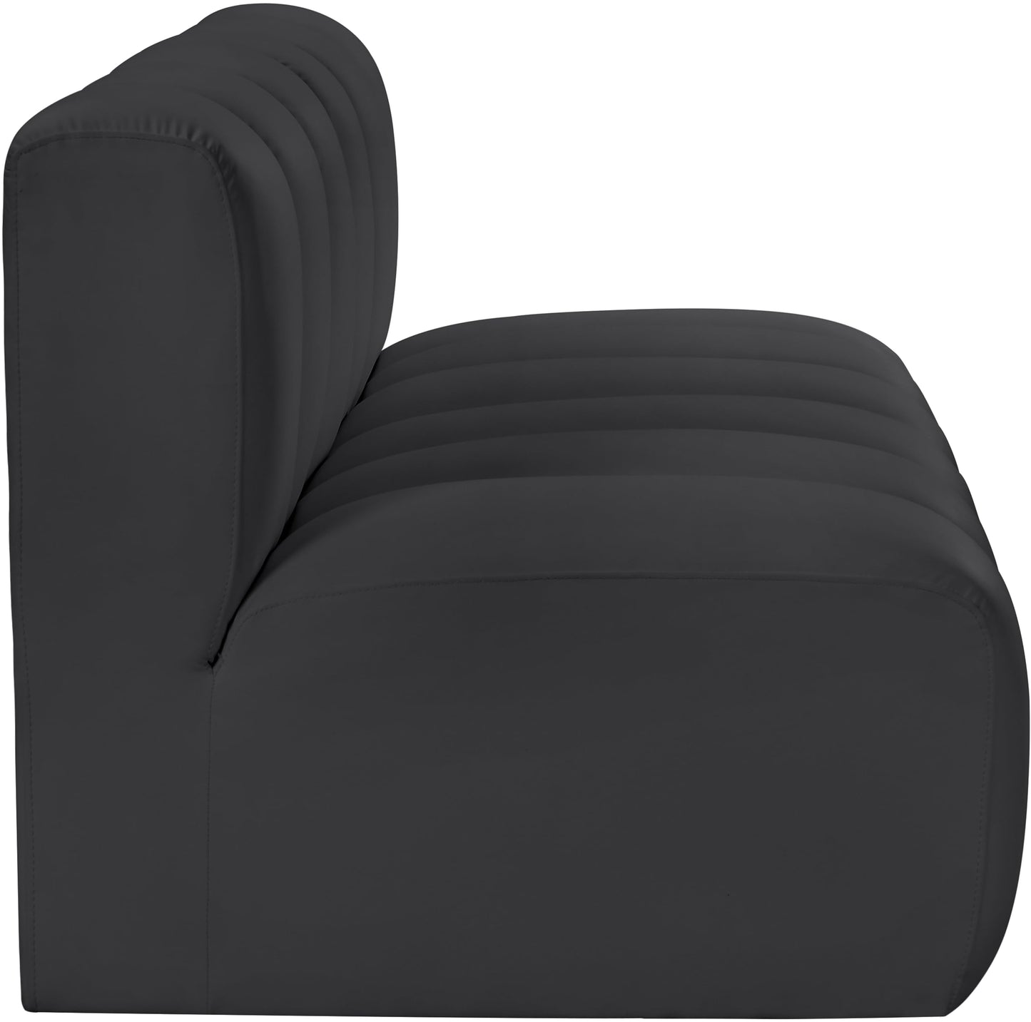 Meridian Furniture 101Black-S2A Arc Collection Modern | Contemporary Modular Sofa with Soft Black Vegan Leather, Deep Channel Tufting, Modular Design, 60" W x 31" D x 30" H, Black