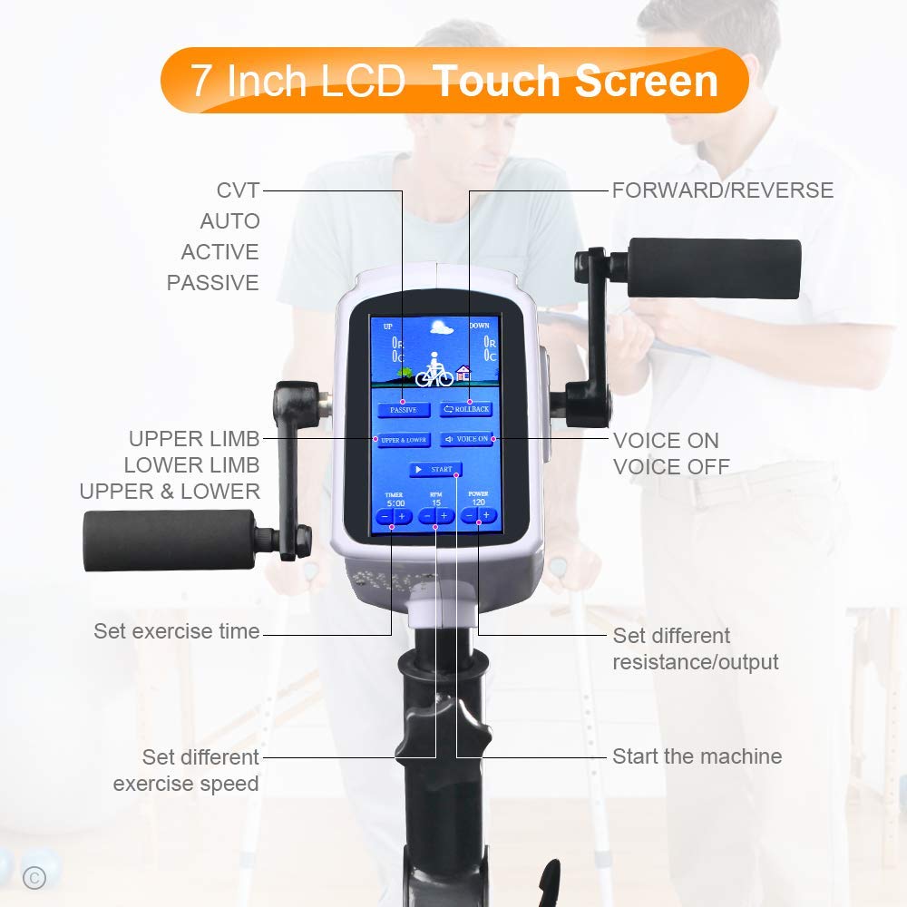 Electronic Physical Therapy Rehab Bike Trainer Exerciser Cycle Arm Leg Pedal Exerciser Bike Health Recovery Pedal Exerciser with 7 inch Display Touchscreen for Handicap, Disabled and Stroke Survivor