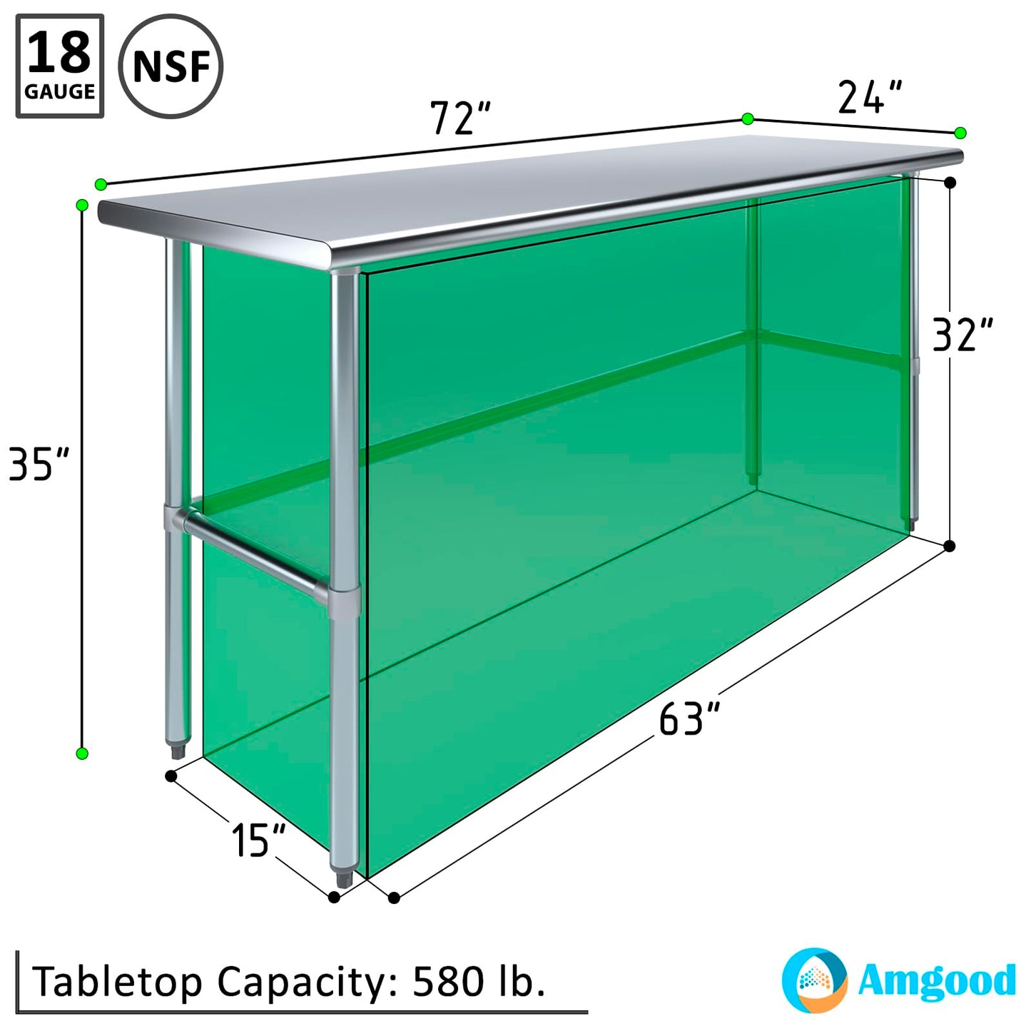 24 in. x 72 in. Open Base Stainless Steel Work Table | Residential & Commercial | Food Prep | Heavy Duty Utility Work Station | NSF