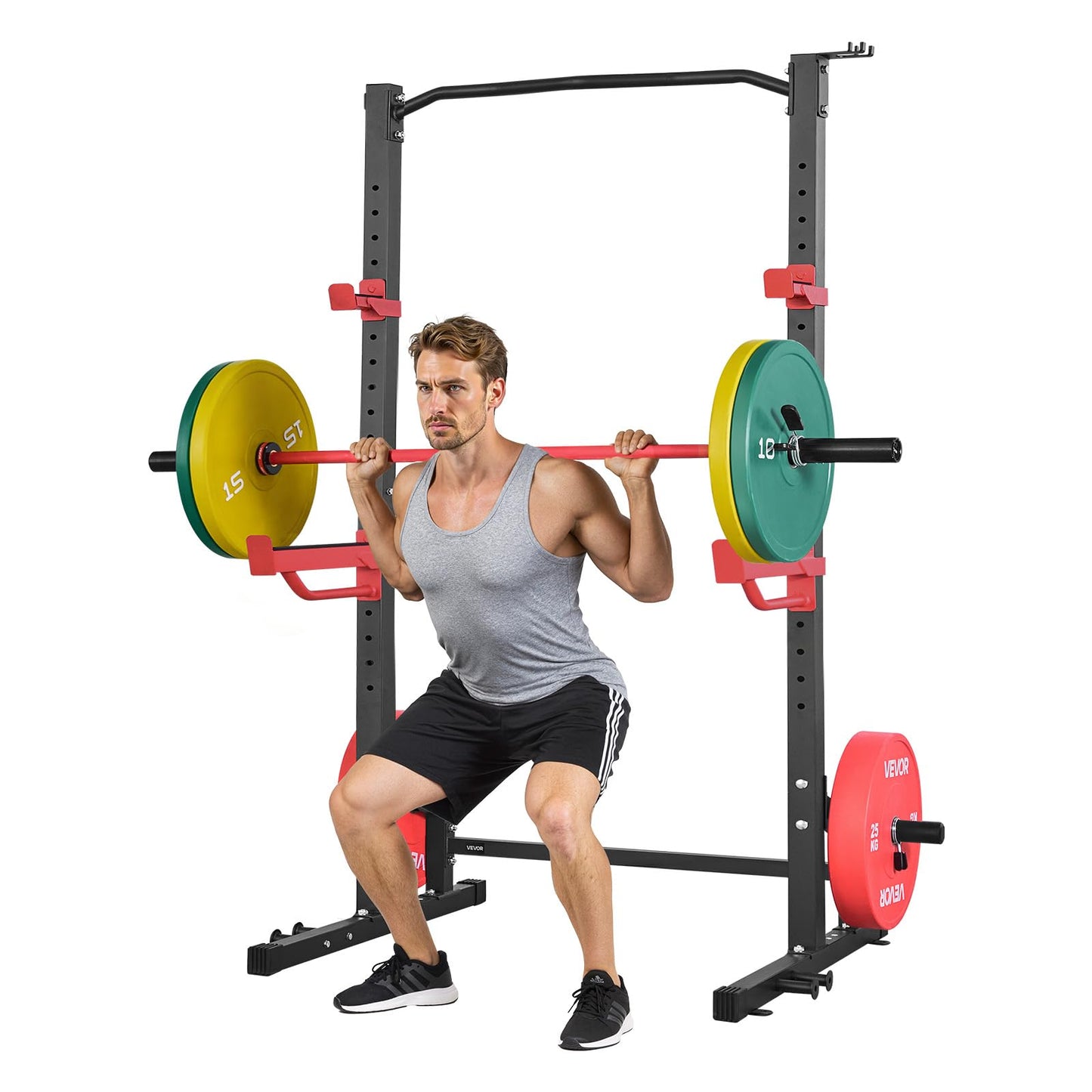 VEVOR Power Cage Squat Rack, Multifunctional Power Rack Home Gym, 1000LBS Strength Training Workout Equipment with 4 Band Pegs, Adjustable J-Hooks & Safety Bars for Barbell Squat Bench Press Pull-Up
