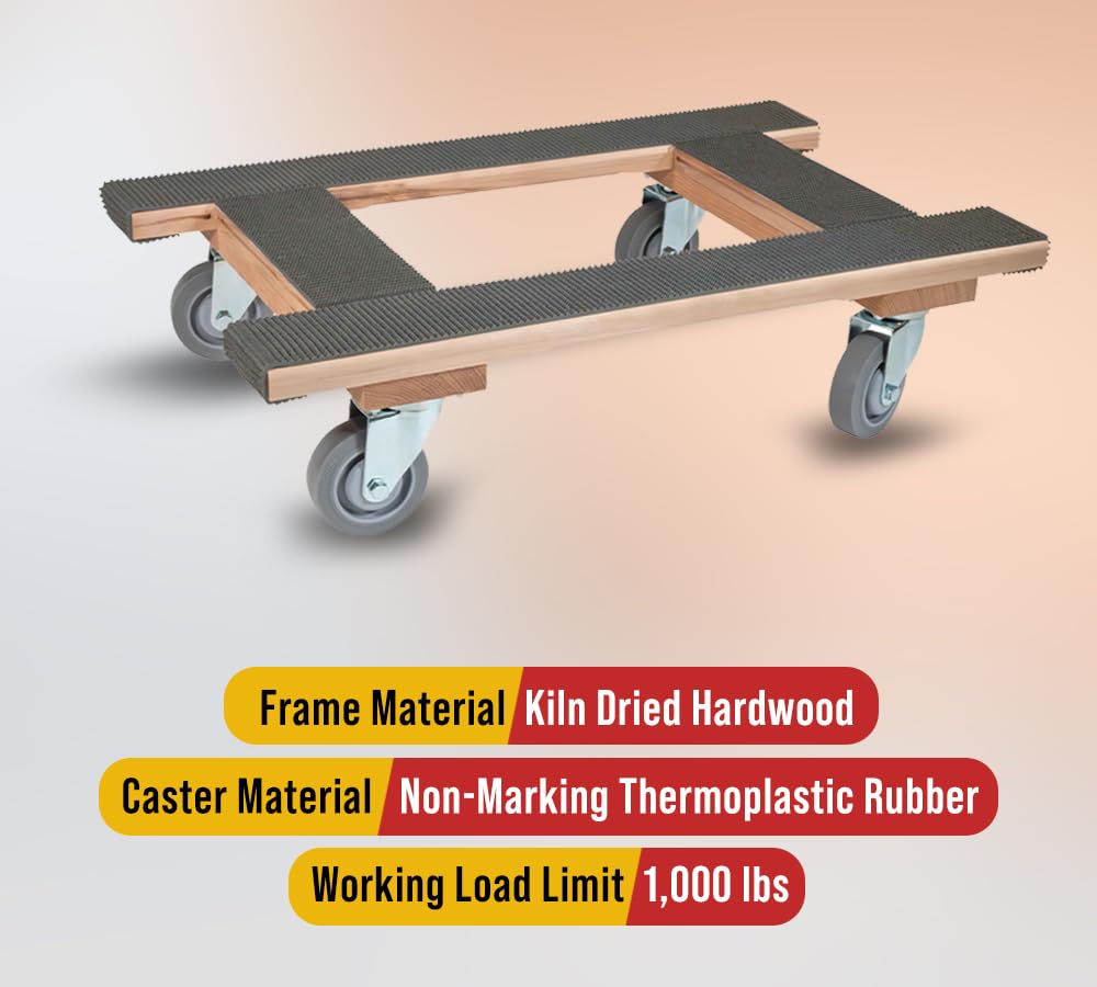 Mytee Products 2 Pack 18"x30" H Frame Movers Dolly w/Rubber Tread & 4" Non Marking Wheels - 1000 lbs WLL H Shape 4 Wheel Moving Dolly Cart for Packing & Moving Supplies - Furniture Piano Dolly
