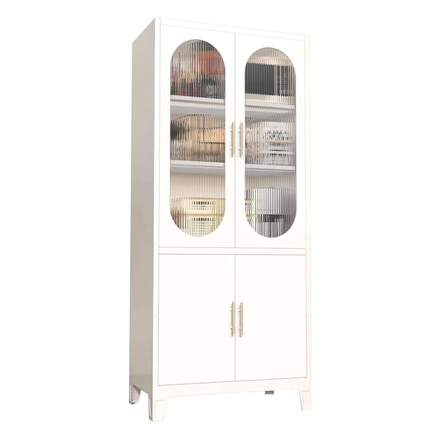 GarveeHome 70 Inch Tall White Pantry Cabinet for Small Spaces – Freestanding Kitchen Storage Cupboard with Frosted Glass Doors & Customizable Interior, Fits Bathroom, Dining or Home Office
