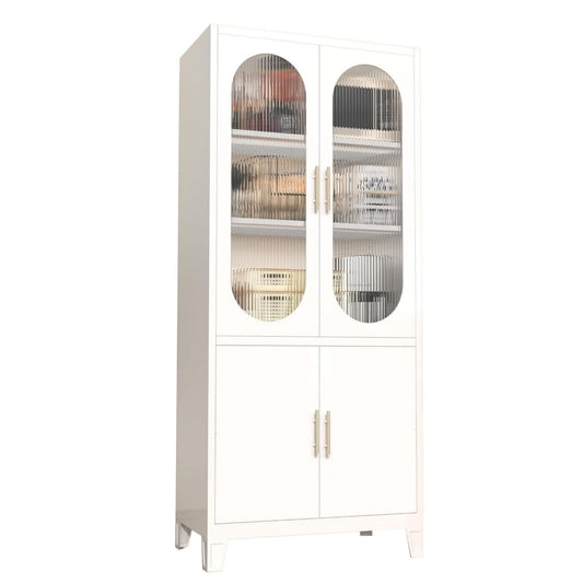 GarveeHome 70 Inch Tall White Pantry Cabinet for Small Spaces – Freestanding Kitchen Storage Cupboard with Frosted Glass Doors & Customizable Interior, Fits Bathroom, Dining or Home Office