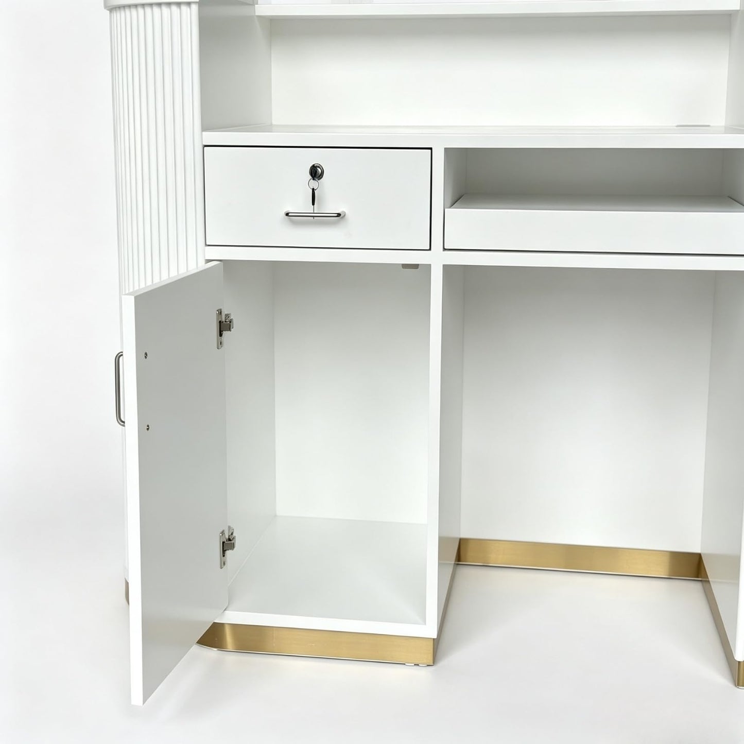 M2 Retail Modern Reception Desk with Counter, White Upgraded Front Counter Table for Beauty, Spa, Nail, Hair Salon, Lobby, 1500 * 600 * 1000mm(59 * 24 * 39'')