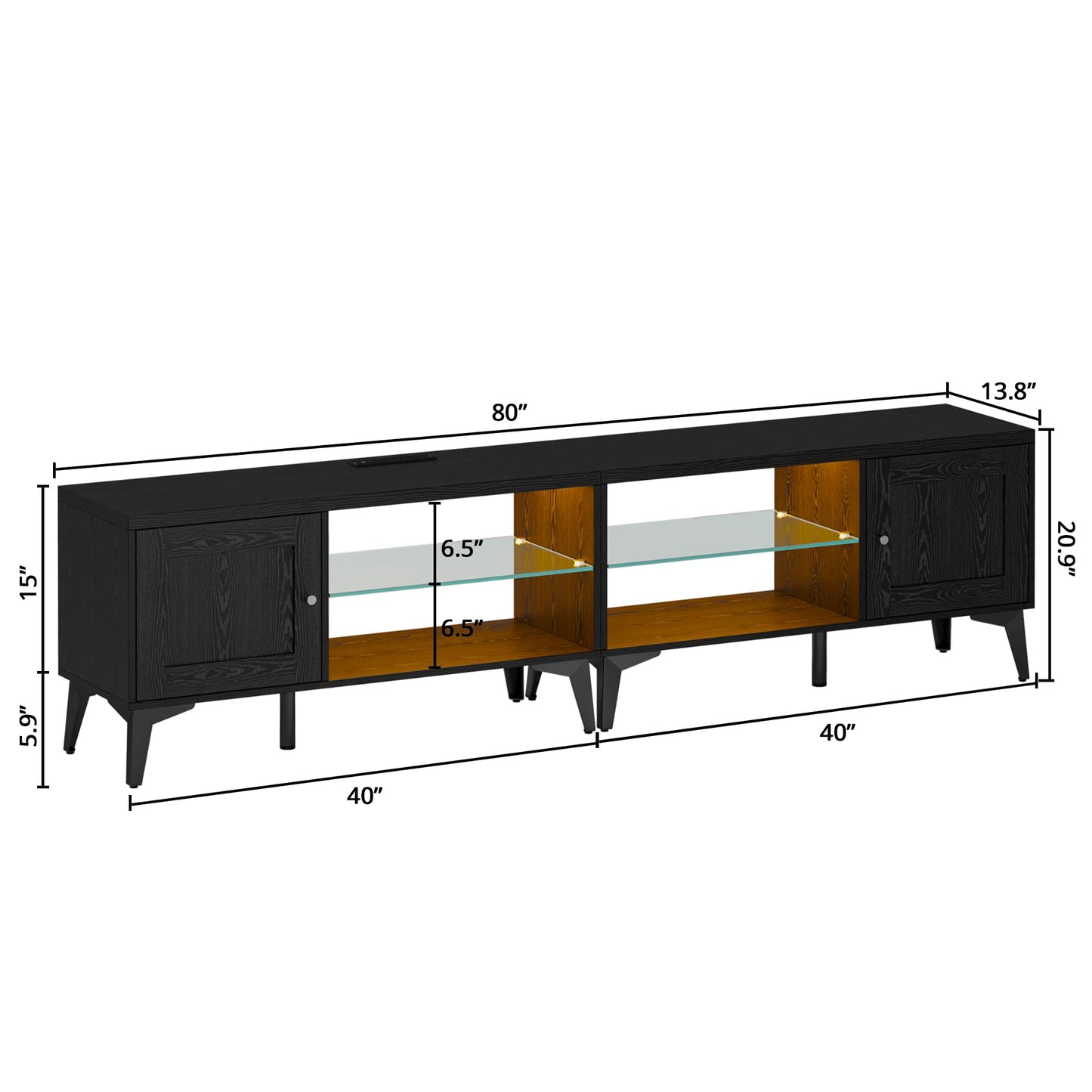 LIKIMIO 2-in-1 TV Stand for 85 Inch TV, Black TV Consoles with LED Lights