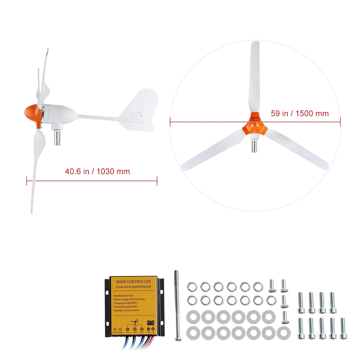 Happybuy 800W Wind Turbine Generator, 12V Wind Turbine Kit, 3-Blade Wind Power Generator with MPPT Controller, Adjustable Windward Direction & 2.5m/s Start Wind Speed for Home, Farm, RVs, and Boats