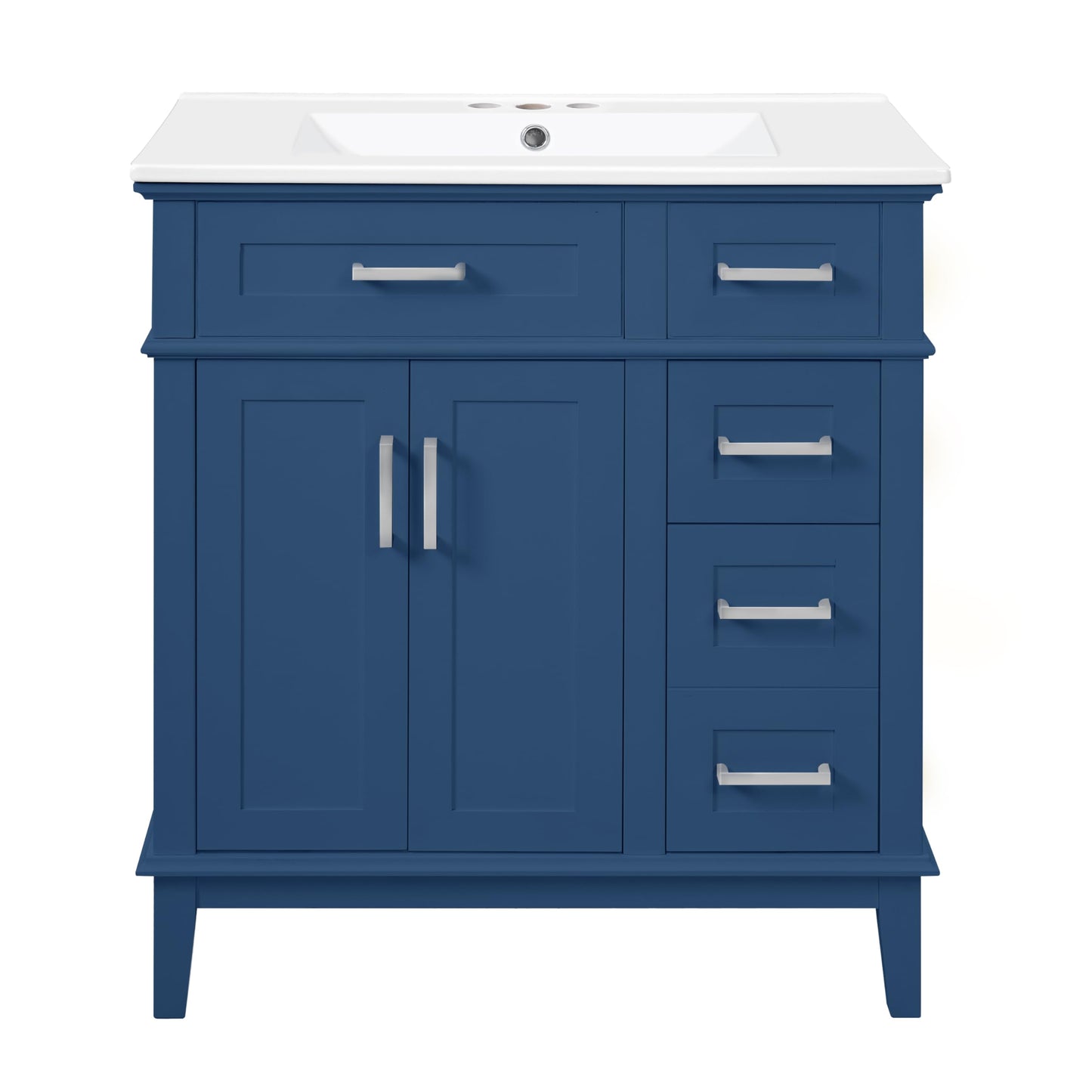 Merax 30" Small Bathroom Vanity with Ceramic Sink, Modern Solid Wood Frame Free-Standing Storage Cabinet, Soft-Close Doors, 2 Drawers & Under-Sink Storage, Space-Saving for Small Bathroom, Blue