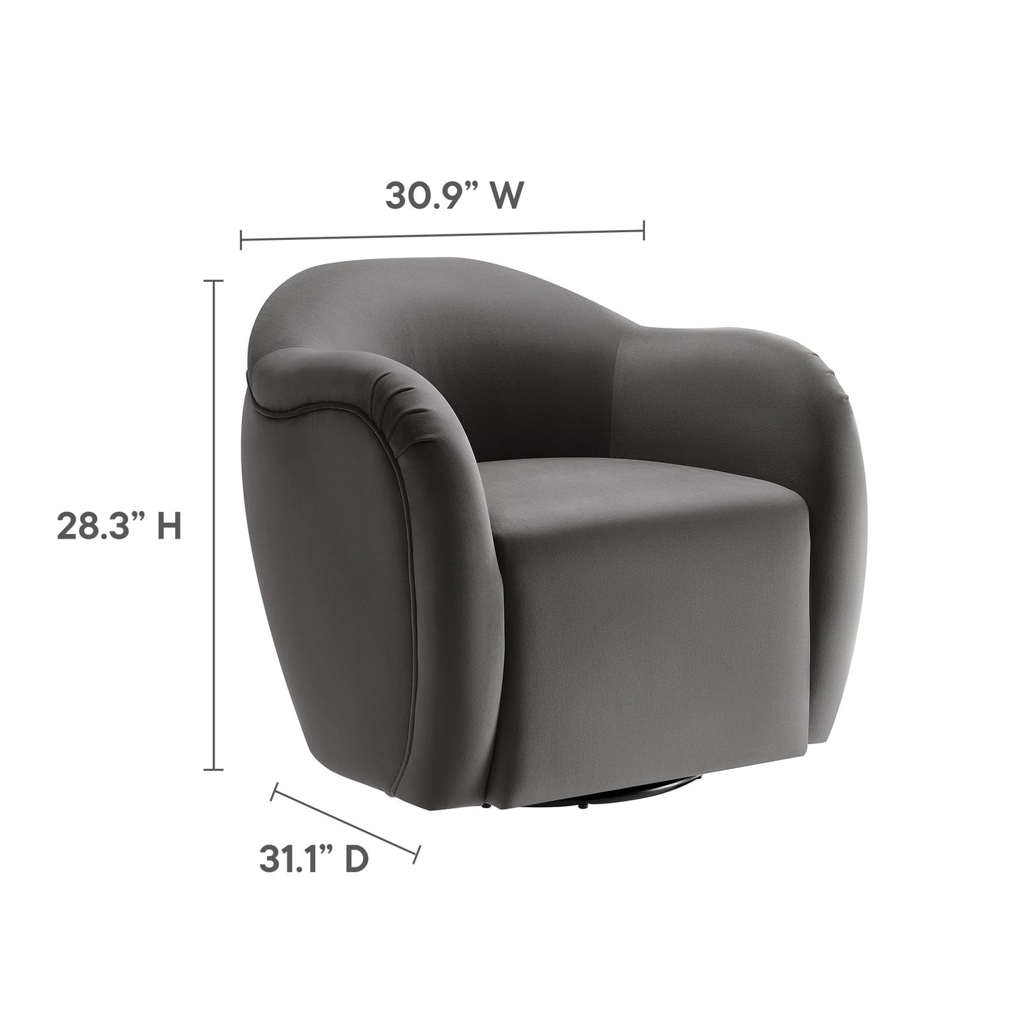 Modway Compose Performance Velvet Swivel Armchair in Storm Gray - Barrel Accent Chair - Comfy Round Single Sofa Chair with 360° Rotation - Modern Upholstered Club Chair for Living Room, Bedroom
