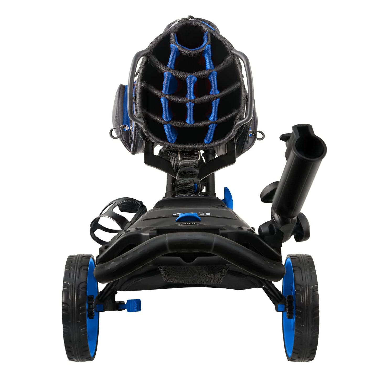 KVV 3 Wheel 360 Rotating Front Wheel Golf Push Cart Open and Close in ONE Second-Free Umbrella Holder Included(Black/Blue)