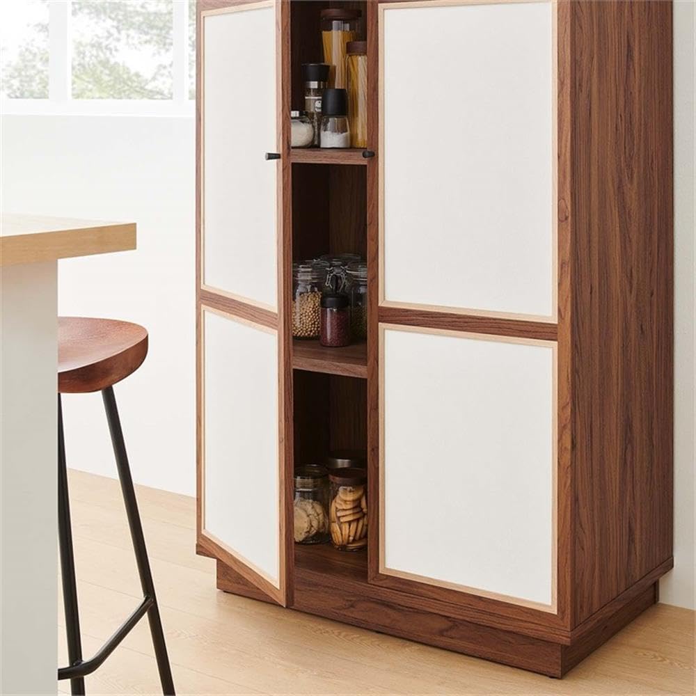 Pemberly Row Modern 70 in Tall Wood Grain Storage Cabinet, Walnut Finish, MDF and Particleboard Construction, Linen-Textured Doors, Soft-Close Hinges, Adjustable Shelves, Freestanding for Home or