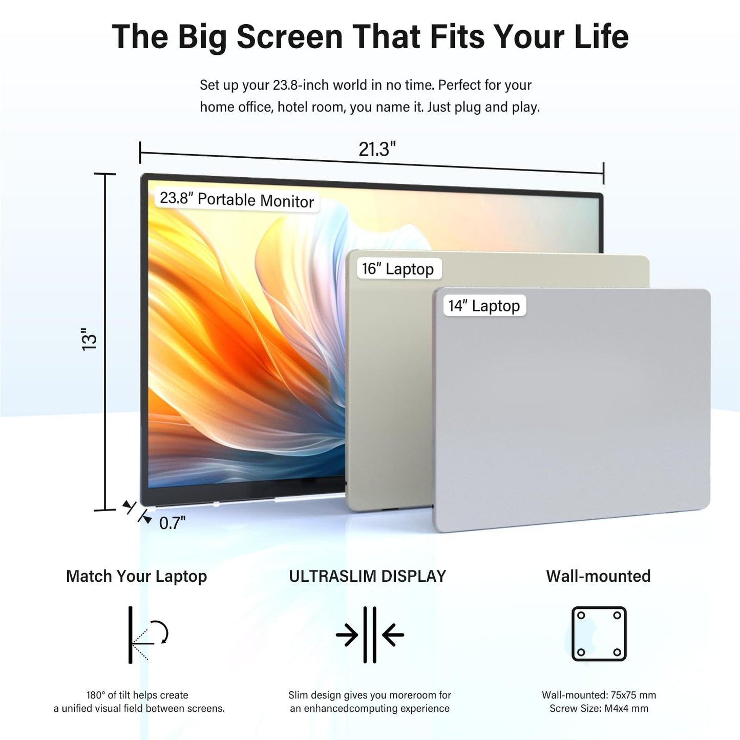 InnoView Large Portable Monitor 23.8inch FHD 1080P 144Hz USB-C, HDMI Computer Display HDR 100% sRGB IPS Gaming Monitor W/180°Adjustable DC Eyes Care Stand for Laptop PC MAC Phone PS4 Xbox Switch