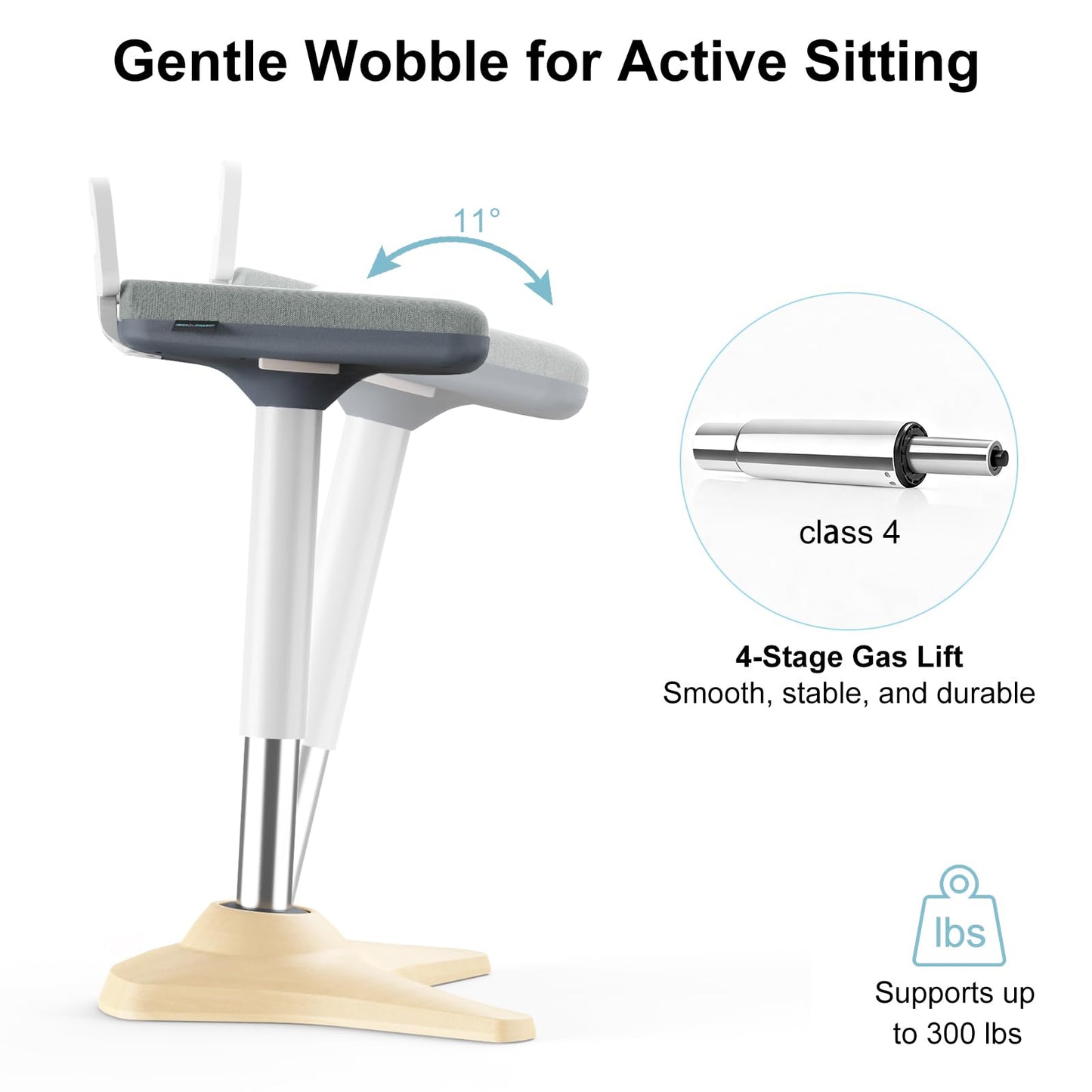 ERGO COLLECT Wobble Stool for Standing Desk, Height Adjustable 22"-31.9", Ergonomic Sit Stand Chair with Non-Slip Base & Upgraded Lift, Home Office Active Sitting Stool
