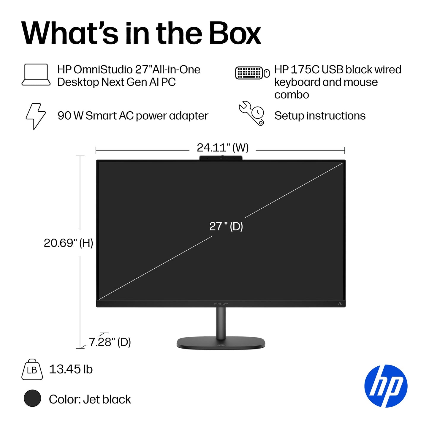 HP OmniStudio 27 inch All-in-One Desktop Next Gen AI PC, FHD Display, AMD Ryzen AI 7 445, 16 GB RAM, 512 GB SSD, AMD Radeon 840M Graphics, Windows 11 Home, Jet Black, 27-cw0102 (2026)