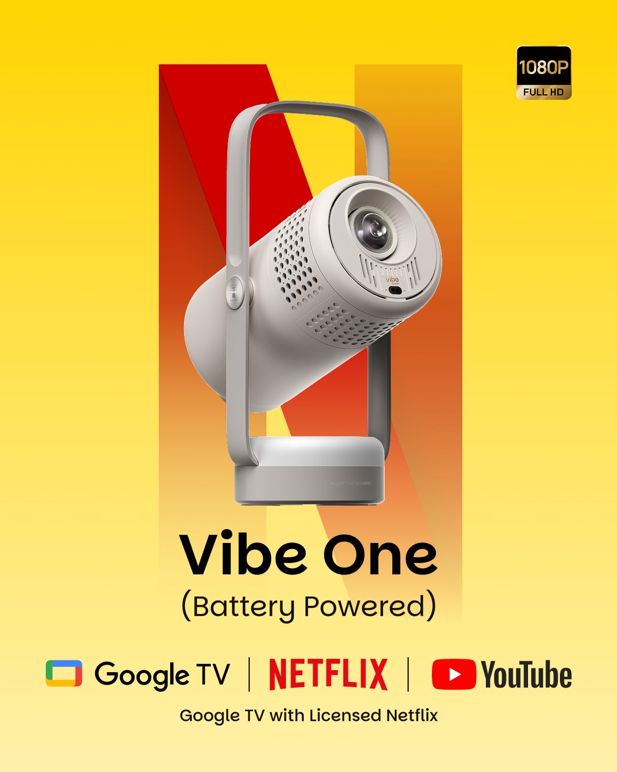 XGIMI Vibe One Battery Powered 1080P Smart Portable Projector, Google TV with Licensed Netflix, Sound by JBL, Built-in Battery, Auto Focus & Keystone, HD Projector for Bedroom, Backyard and Home(Ash)