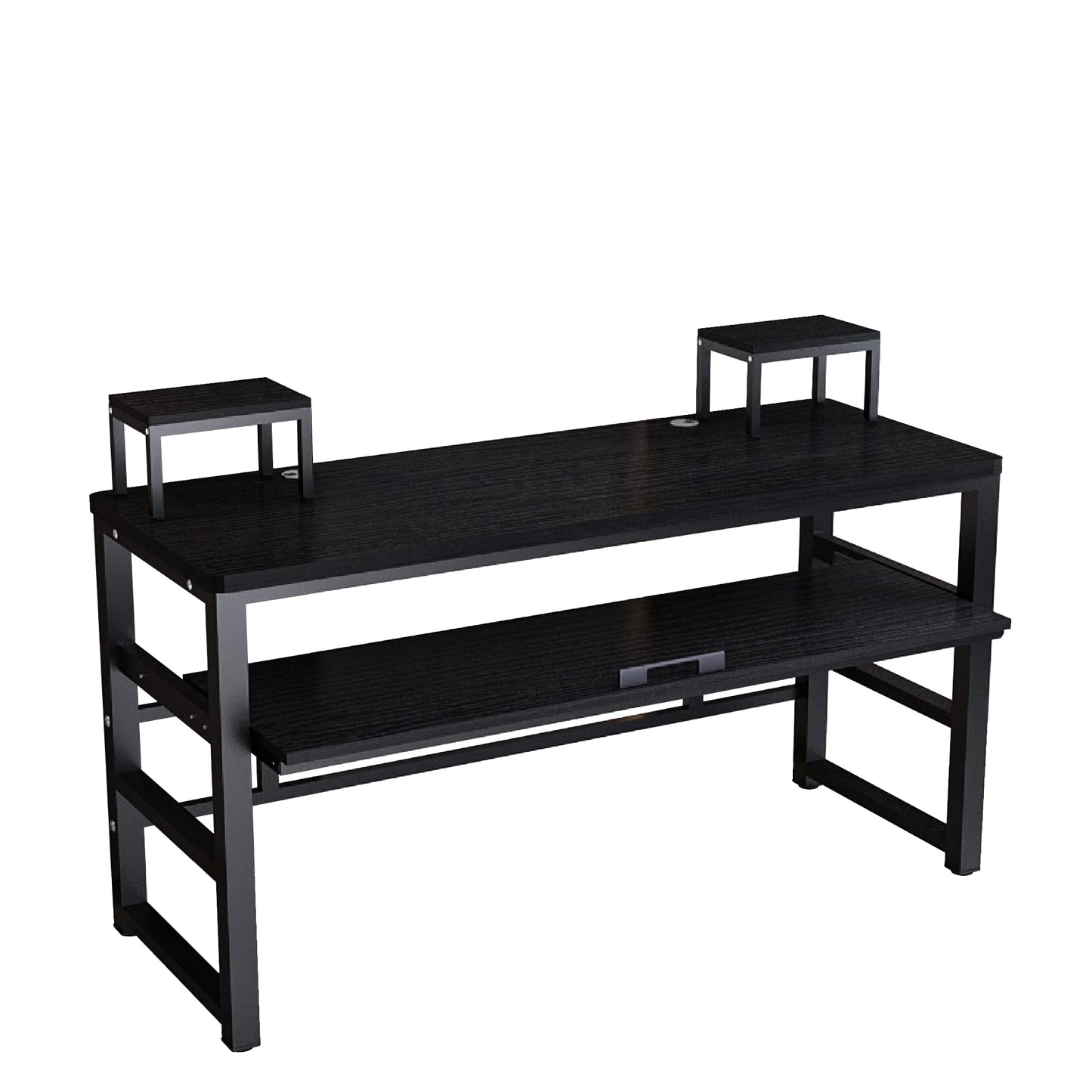 Zreephy Music Studio Recording Desk with 1 Piano Keyboard Tray, Music Production Workstation, Home Office Furniture Wooden Table (Black Board + Black Frame, 63 inches)