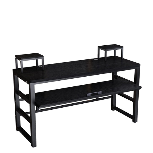 Zreephy Music Studio Recording Desk with 1 Piano Keyboard Tray, Music Production Workstation, Home Office Furniture Wooden Table (Black Board + Black Frame, 63 inches)