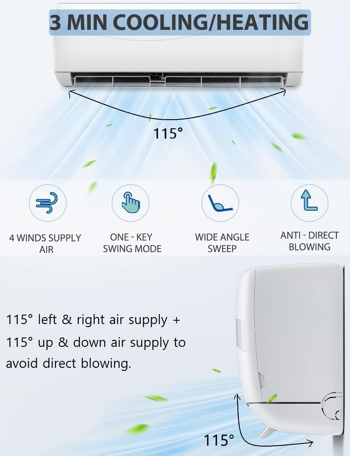 GLACER 18000BTU Mini AC Split-System, 19 SEER2 Ductless Air Conditioner w/Pre-Charged Condenser, White (18000BTU, 220V, 19 SEER2)