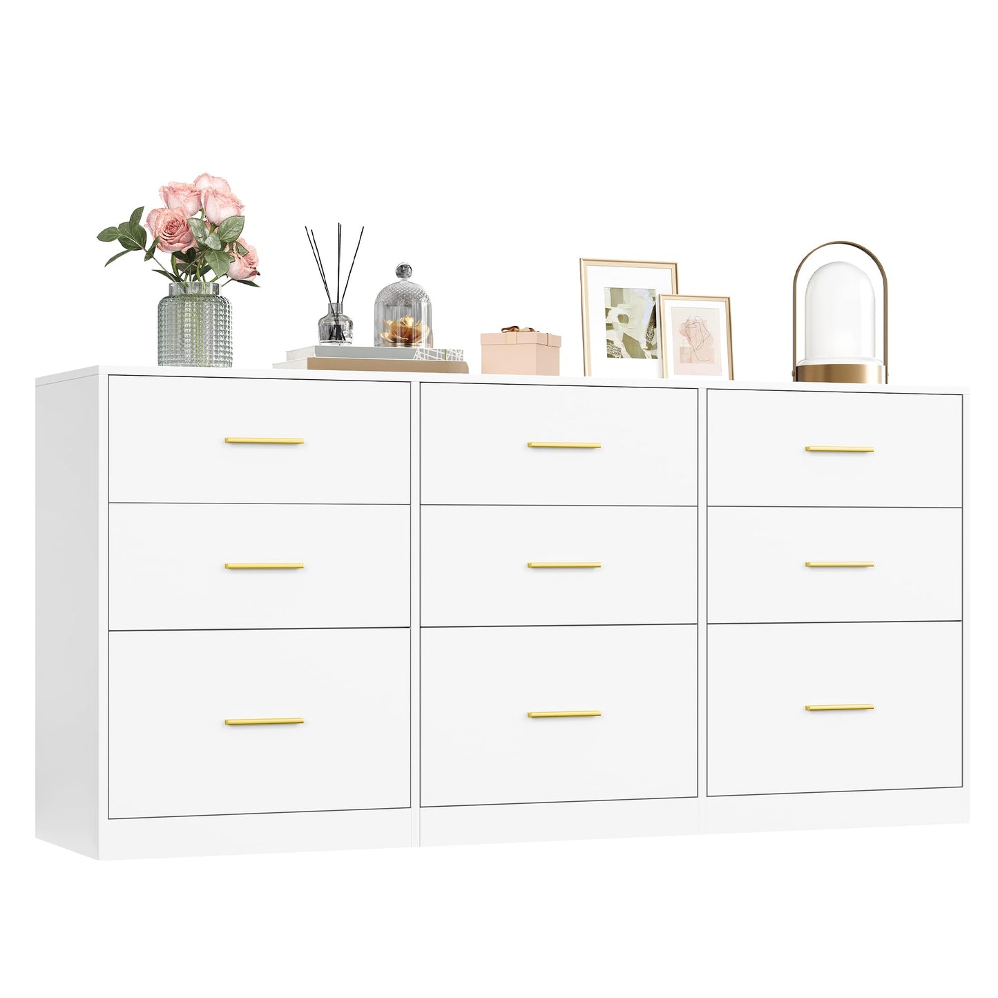 VASAGLE Custos Collection - Dresser for Bedroom, Chest of Drawers for Closet, Modern Style, TV Stand for Living Room, 9 Drawers, 15.8 x 63 x 30.7 Inches, Cloud White ULTS419WB01S