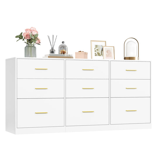 VASAGLE Custos Collection - Dresser for Bedroom, Chest of Drawers for Closet, Modern Style, TV Stand for Living Room, 9 Drawers, 15.8 x 63 x 30.7 Inches, Cloud White ULTS419WB01S