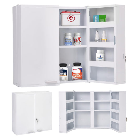 Mount Brook Large Locking Medicine Cabinet Wall Mounted - Metal Medical Cabinet with 11 Shelves - Medicine Cabinet with Lock and Keys for Safe Medication Storage