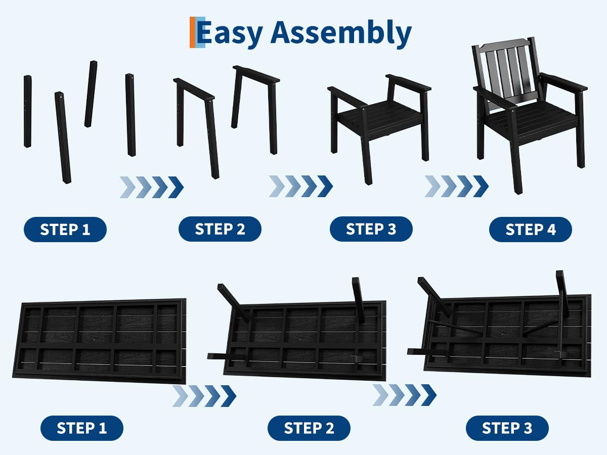 Outdoor Dining Chairs Set of 4, HDPE Patio Chairs 650LBS Capacity All-Weather Yard Armchair with Slatted Seat, 23.9" Wide Heavy Duty Modern Backyard Furniture for Garden, Poolside, Deck (Black)