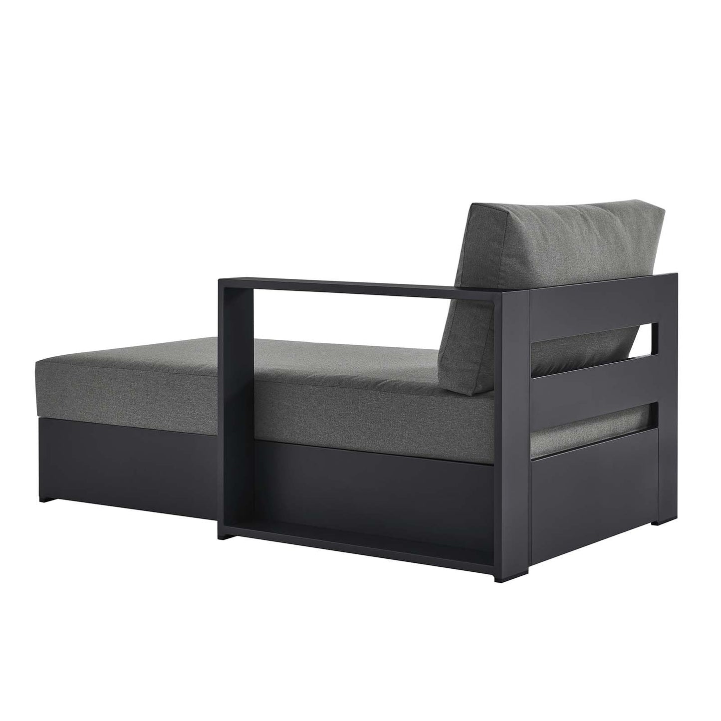 Modway Tahoe Powder-Coated Aluminum Outdoor Chaise Lounge in Gray Charcoal with Weather-Resistant Cushions, Modular Right-Facing Patio Lounger for Pool Furniture or Sectional Sofa Set