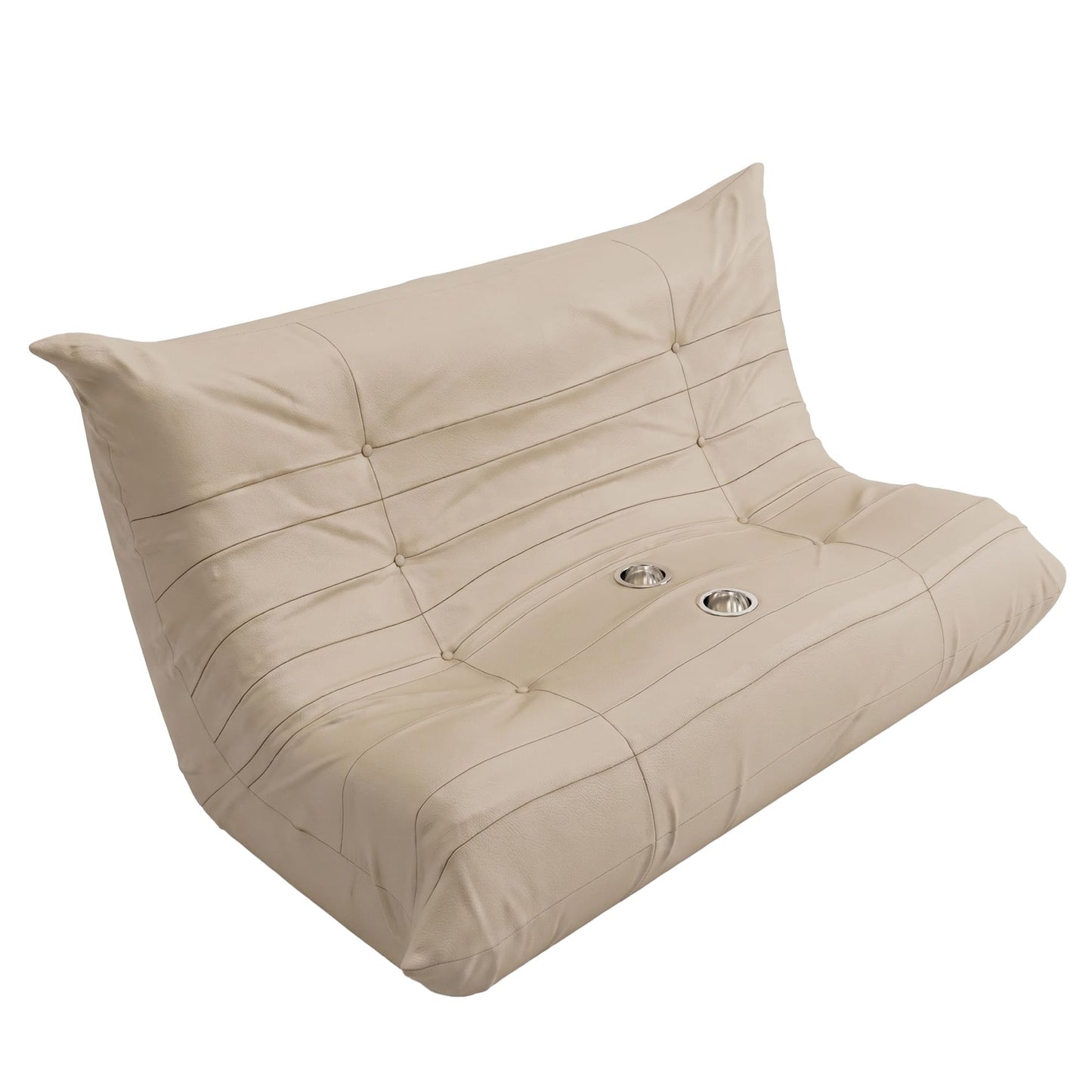 YESHOMY Boneless Loveseat Couch, Oversized Ergonomic Floor Sofa Couch, Durable PU Leather Sofa with Cup Holders, No Assembly Fireside Couches for Living Room, Bedroom (Khaki)