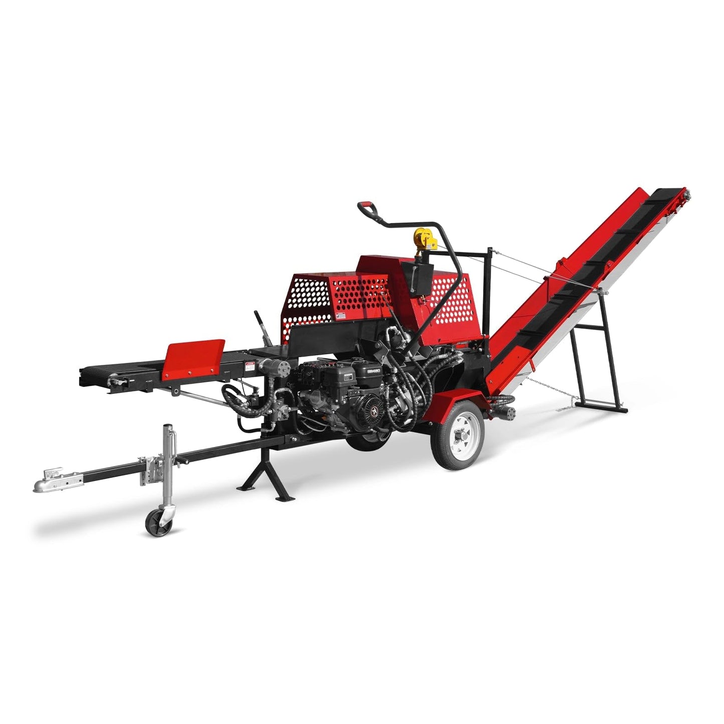 MechMaxx ZONSEN 459cc 15hp Electric & Recoil Start Engine Firewood Log Splitter Processor with Conveyor, 20ton Splitting Force 24" x 15" Log Capacity, 18" Chainsaw, HLS20
