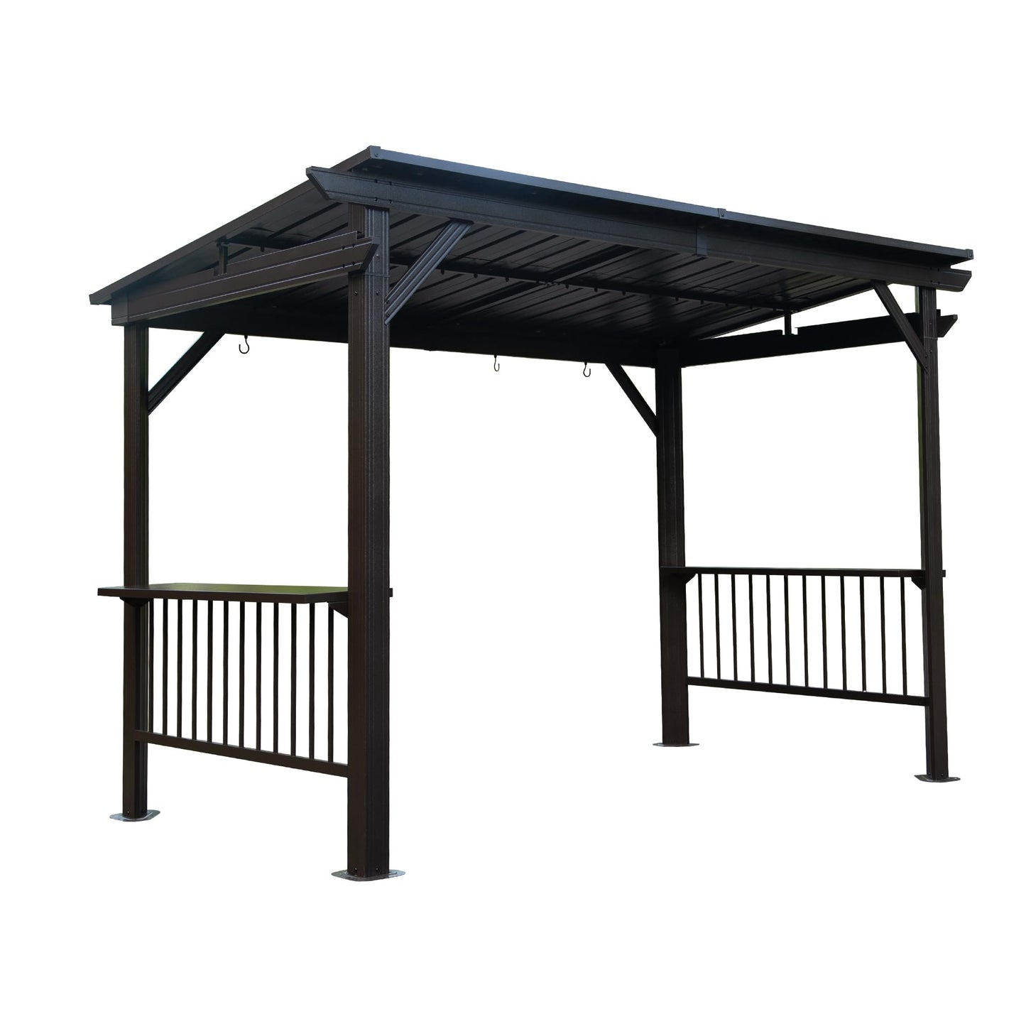 KEIKI 6.5x12FT Hardtop Grill Gazebo, BBQ Shelter with 2 Side Shelves, Sloping Galvanized Steel Roof, Metal Permanent Grill Canopy with Ceiling Hooks for Patio, Lawn, Backyard, Deck, Grey