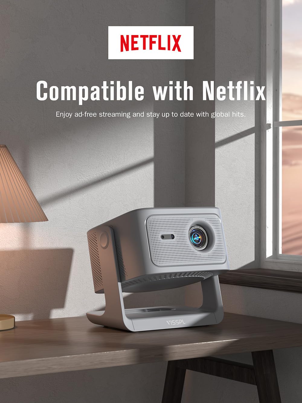 【Now with Netflix & 3000ANSI】Smart 4K Projector with WiFi and Bluetooth, VISSPL 3D Dolby Audio and Auto Focus Portable Outdoor Projector, Movie Home Theater Projectors for Bedroom/Ceiling