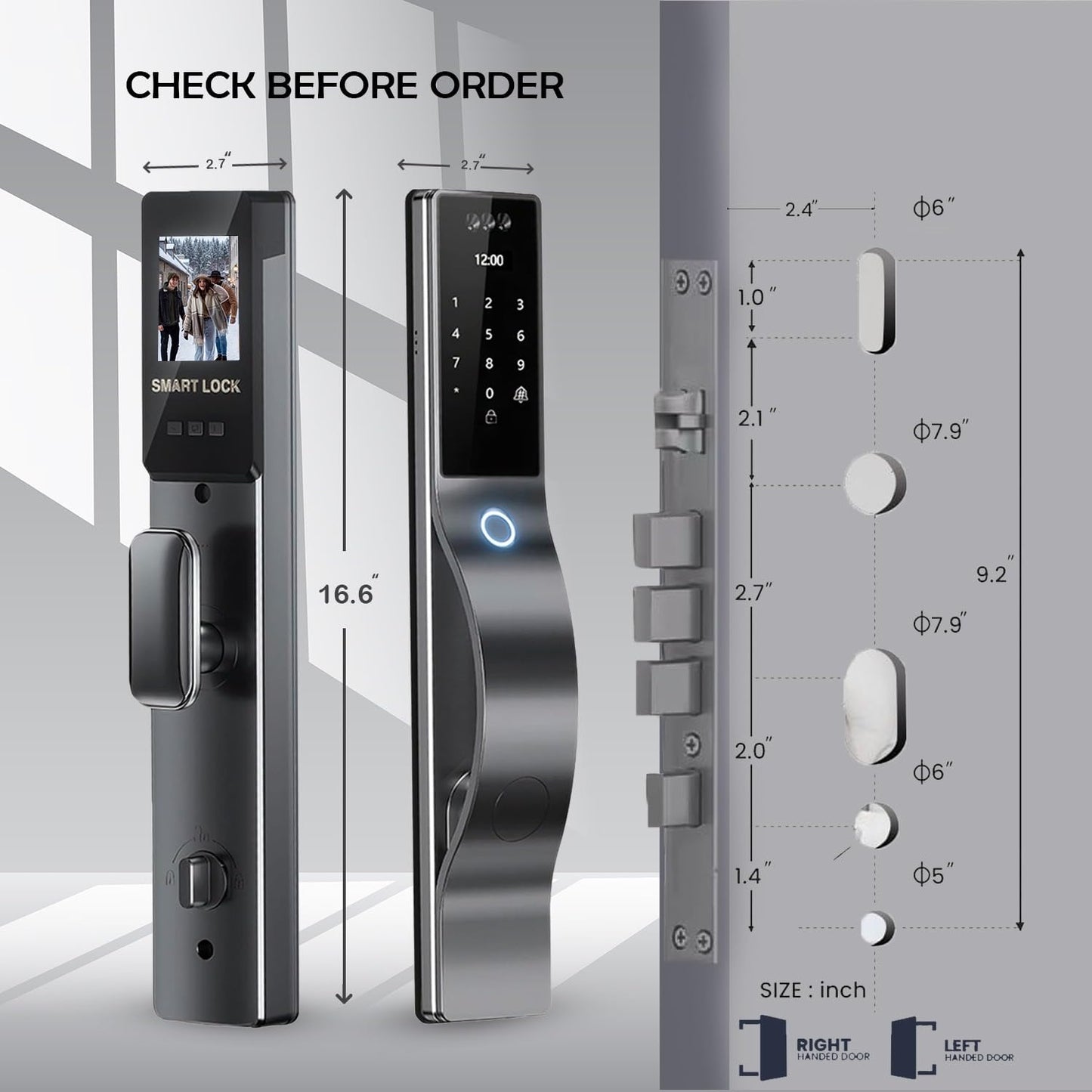 Smart Door Lock with Camera: 3D Face Recognition, Keyless Door Lock with Biometric Fingerprint, Passcode, IC Card, Mechanical Key, Doorbell, Video Intercom, WiShome App, Auto-Lock, Front Door Lock