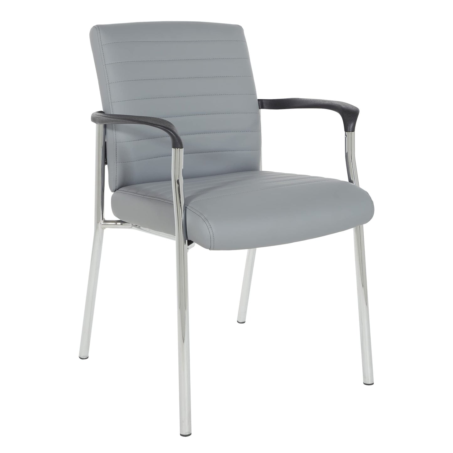 Office Star FL Series Faux Leather Padded Guest Chair with Built-in Lumbar Support, Charcoal Grey with Chrome Frame