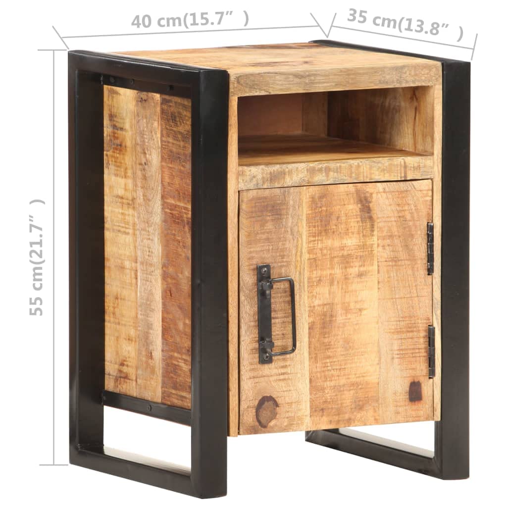 KGFHERENB Bedside Cabinet, Solid Mango Wood Nightstand with Storage Door, Industrial End Table with Metal Frame, Rustic Side Table for Bedroom and Small Spaces, Brown, 15.7 x 13.8 x 21.7 in