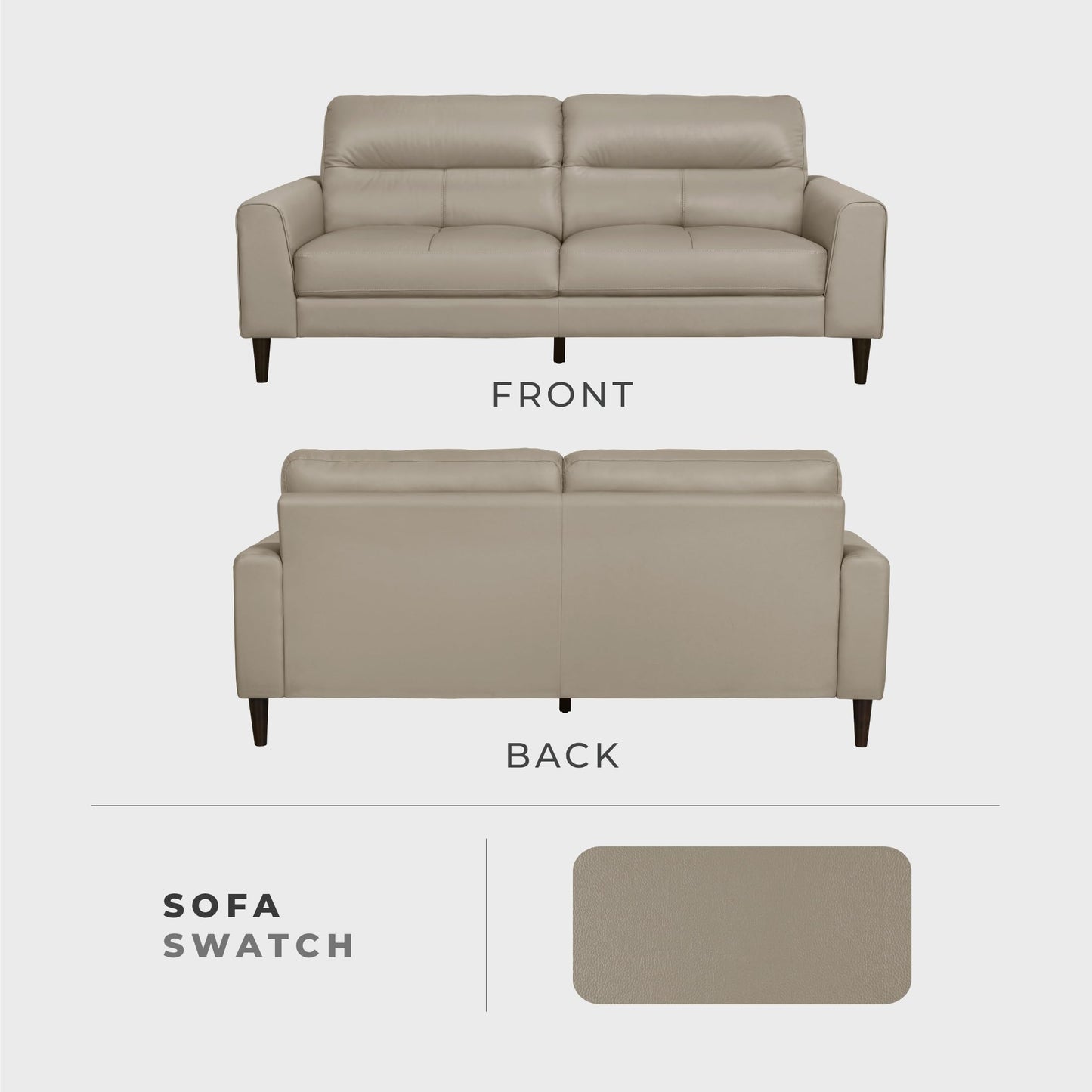 Lexicon Leather Match Couch Sofa, Modern Oversized Sofa, Solid Wood Legs, Top Grain Leather 3 Seater Couch for Living Room, Bedroom, Office, Apartment, Waiting Room, Latte