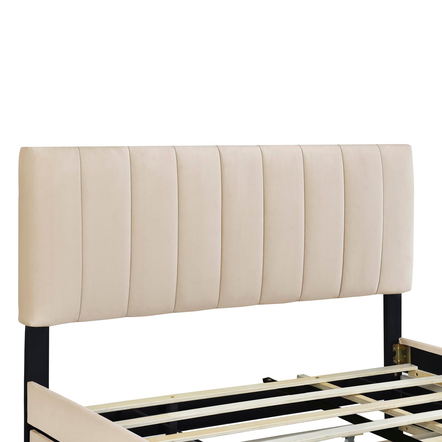 Bellemave Queen Size Upholstered Bed Frame with 2 Drawers & 1 Twin XL Trundle, Velvet Platform Storage Bedframe Mattress Foundation, Queen Trundle Bed Frame,Easy Assembly,Beige
