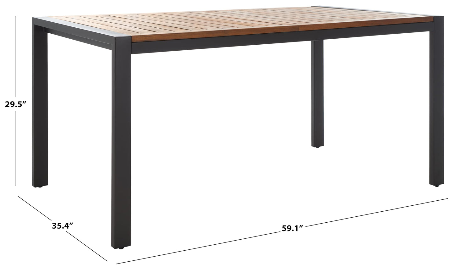 SAFAVIEH Outdoor Collection Guthrie Natural/Black Solid Wood Rectangle Dining Table