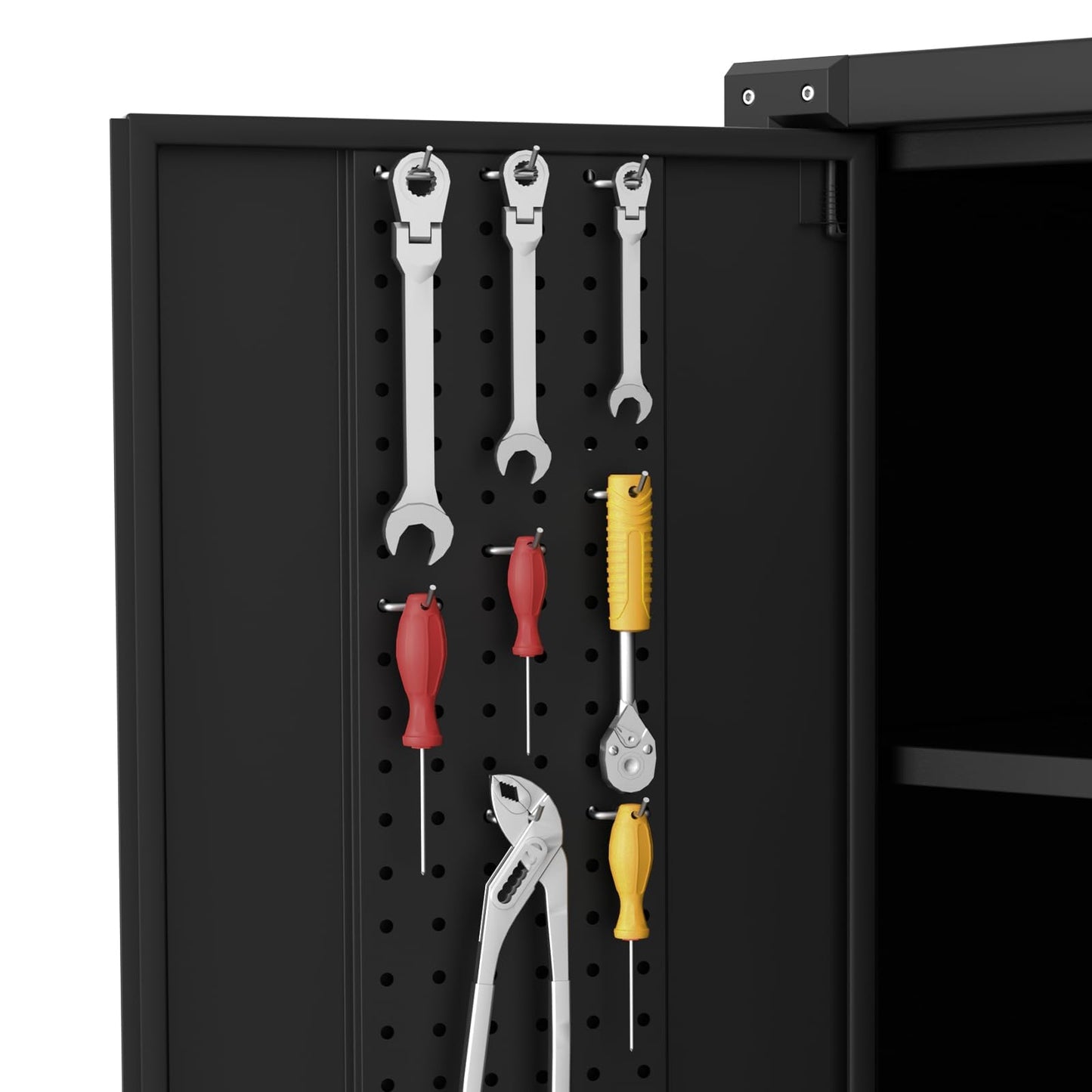 72" Tall Garage Storage Cabinet with Wheels – Locking Heavy-Duty Metal Cabinet with 4 Adjustable Shelves & Door Pegboard, Rolling Tool Cabinet for Workshop, Home, Office – Black