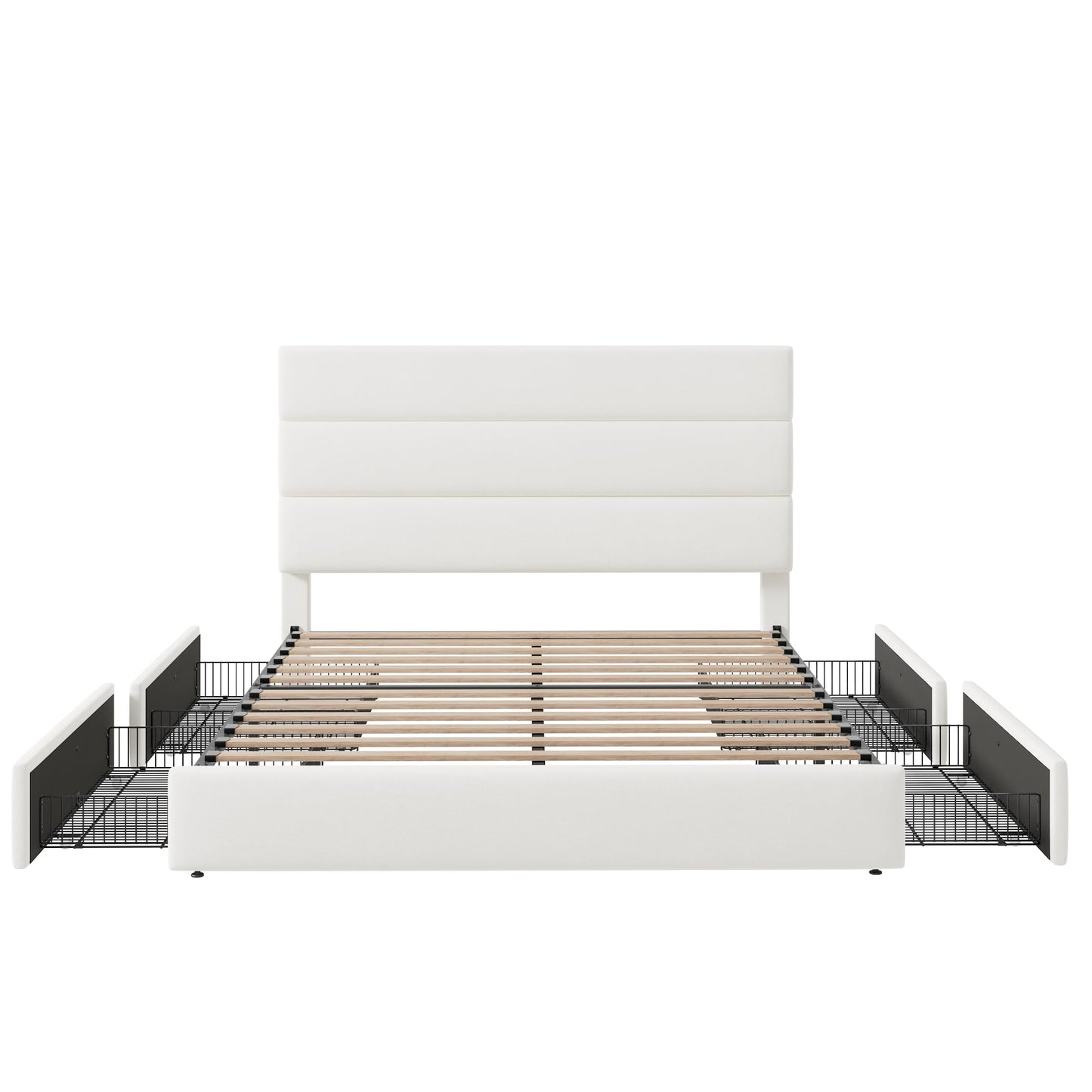 Allewie Modern Full Size Platform Bed Frame with 4 Storage Drawers and Velvet Upholstered Headboard, Wooden Slats Support, Upholstered Mattress Foundation/No Box Spring Needed/Easy Assembly, White