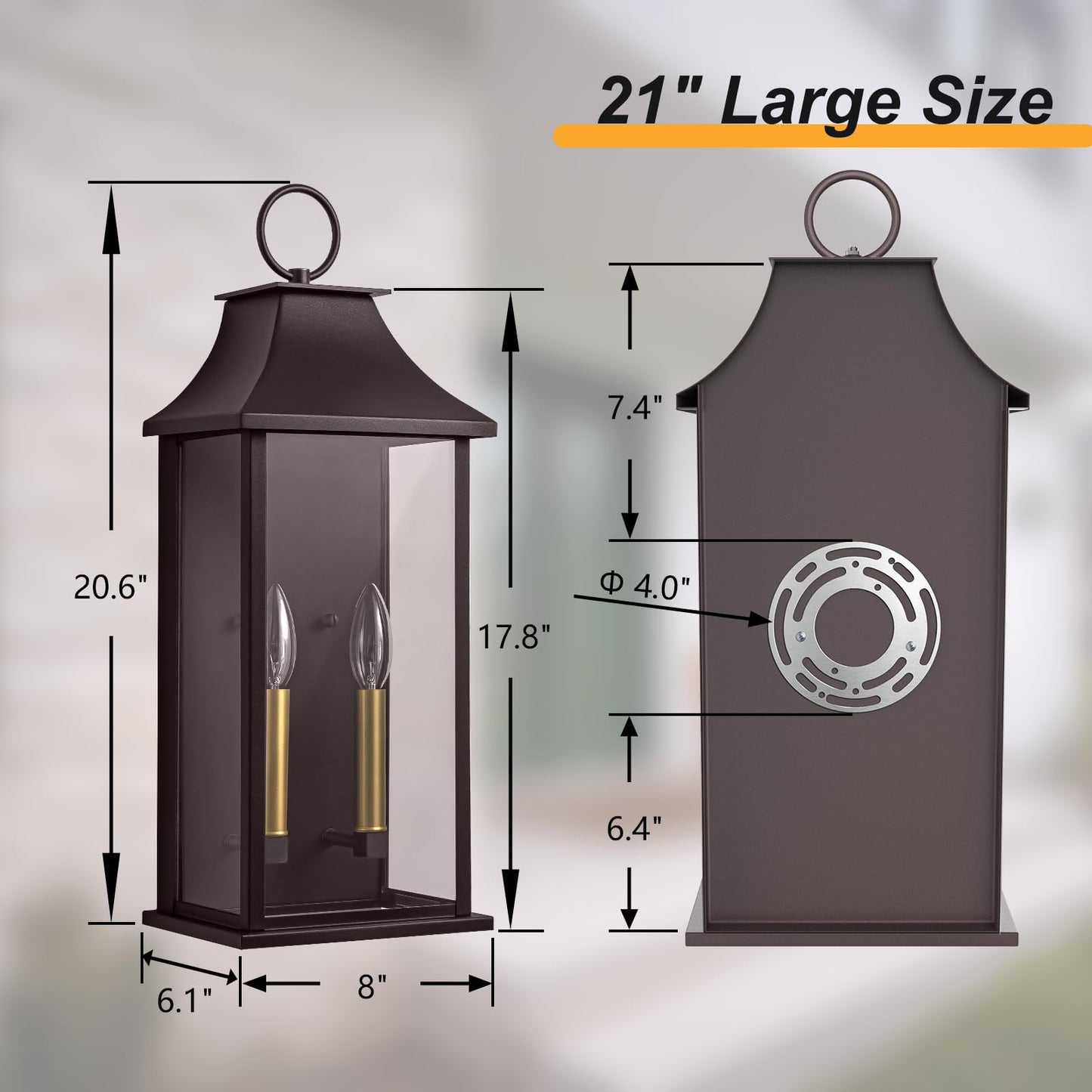 Lawyettle Outdoor Wall Light, 20.6in Bronze Dusk to Dawn Sconce, 2-Light Waterproof Aluminum Lantern, Model XG7008O-W2BR