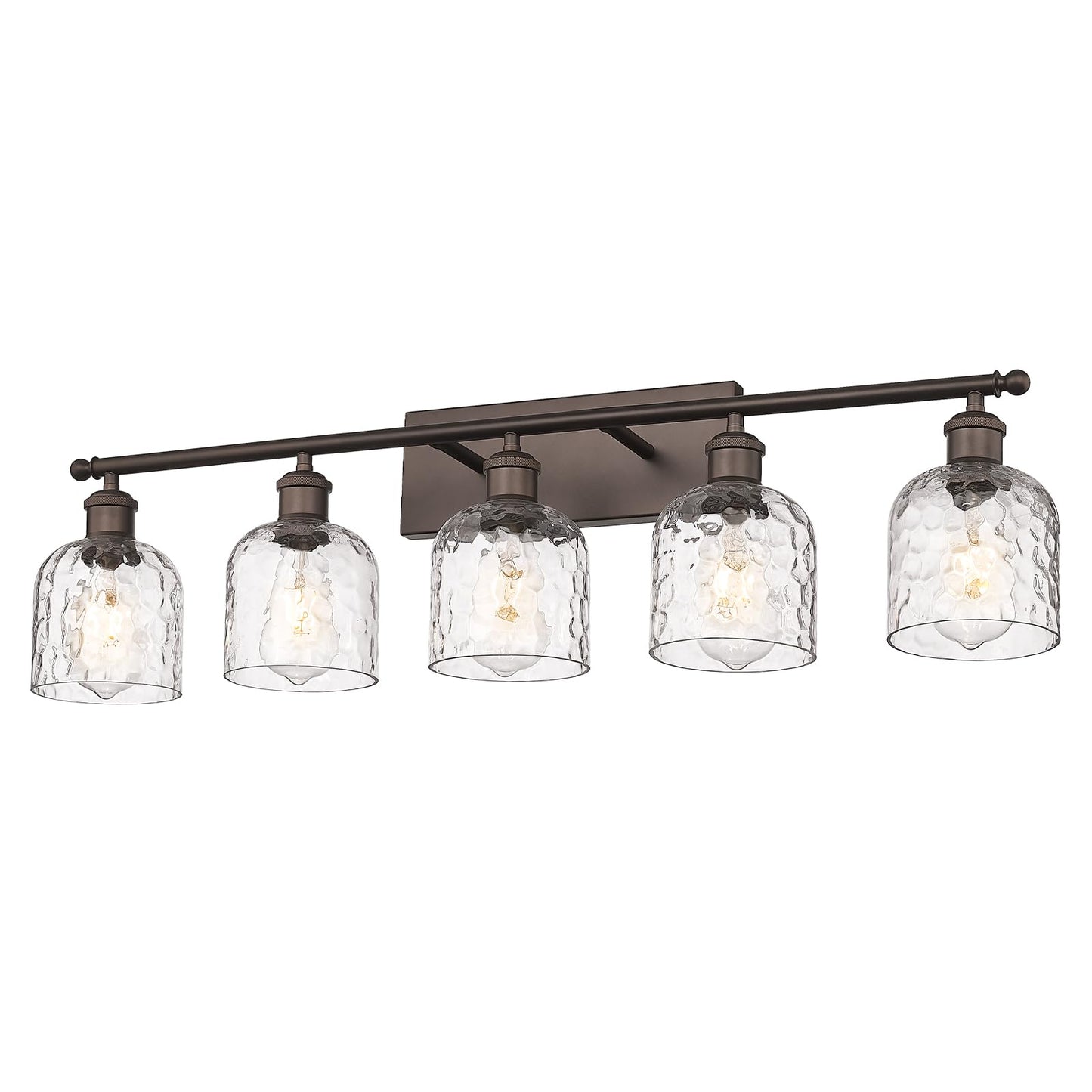 zeyu 35 Inch Farmhouse Bathroom Vanity Light Fixture, 5-Light, Oil Rubbed Bronze Finish, Clear Hammered Glass, Model ZJF63B-5W ORB
