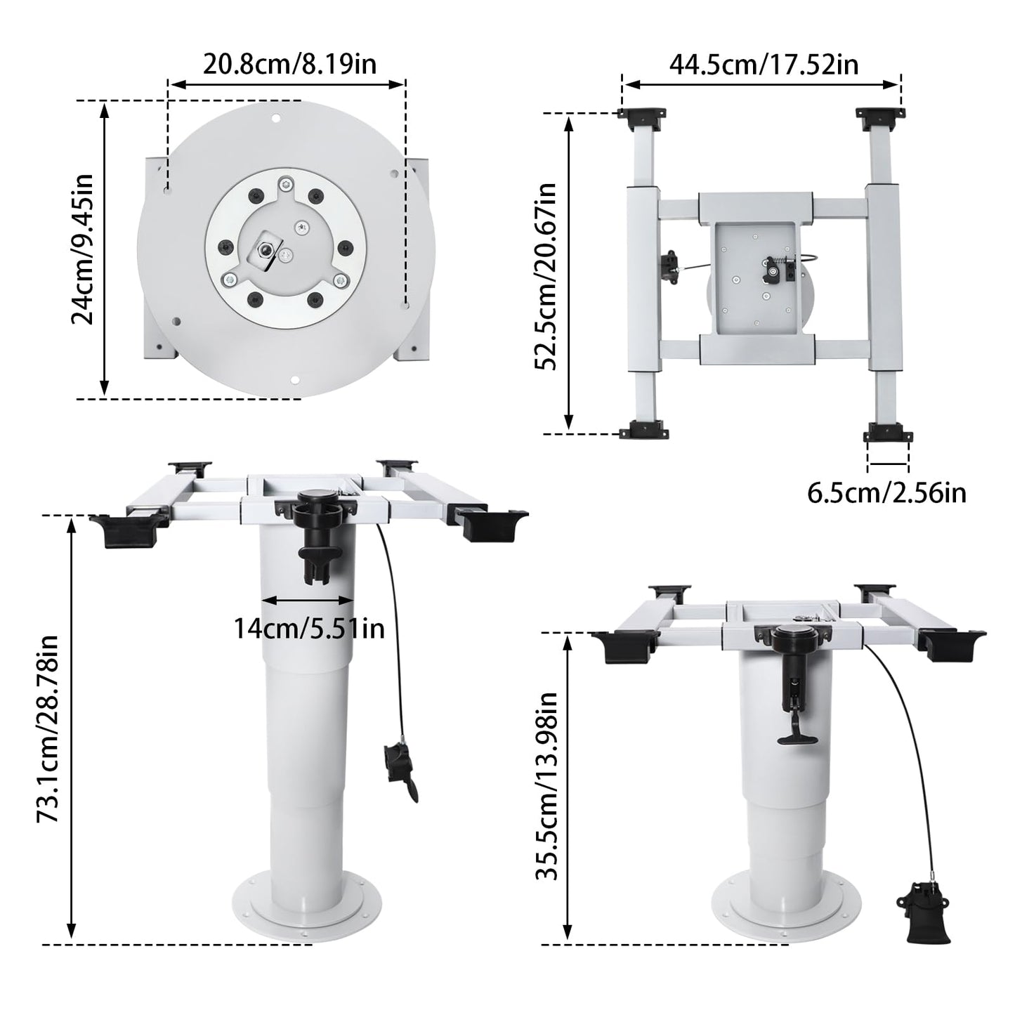 HWHongRV Adjustable RV Table Pedestal Stand Leg with Gas Lift, Pneumatic Table Leg Base Mount Can Be Adjusted up and Down, Front and Back, Left and Right, Table Bogie for RV Marine Boat Marine Yacht