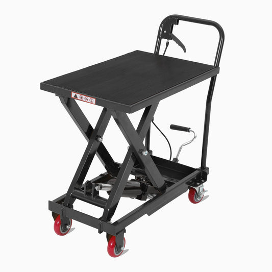 Hydraulic Lift Table Cart, 1100 LB Capacity, 10-32 in Lifting Range, Manual Single Scissor Lifting Cart with Non Slip Pad & Wheels, Heavy Duty Lift Table for Transportation, Black